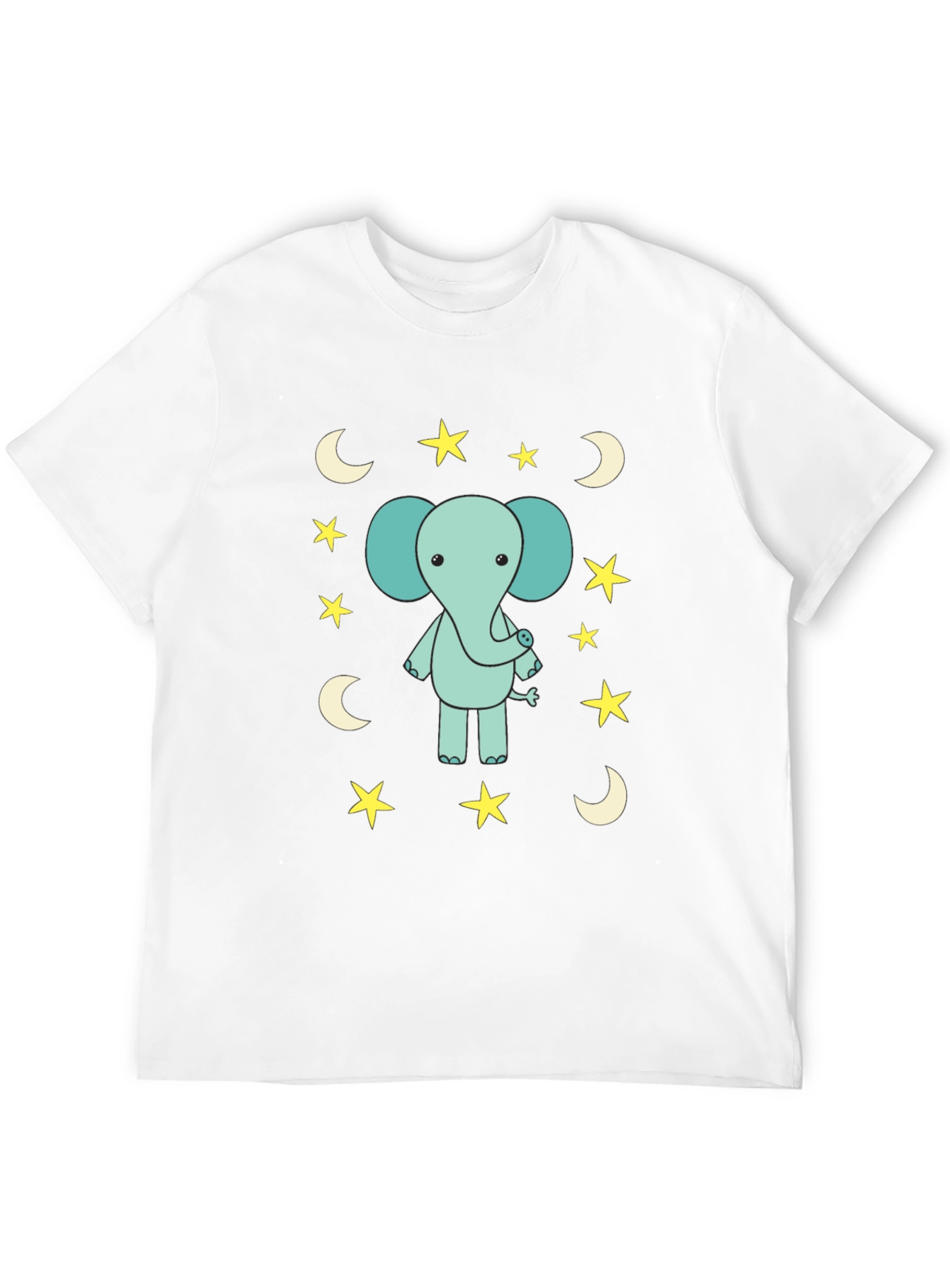 Cute Elephant Starry Night Black T-Shirt