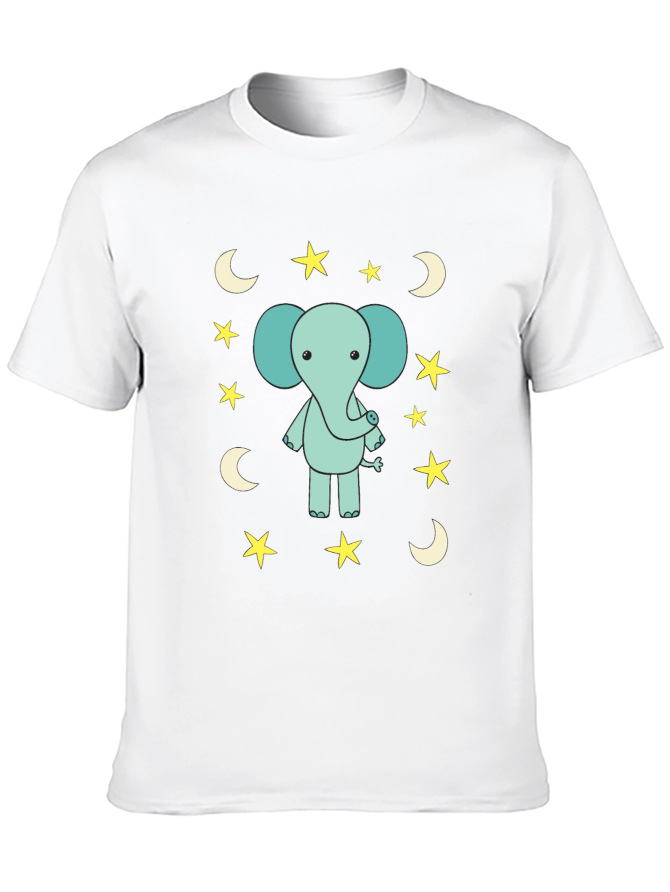 Cute Elephant Starry Night Black T-Shirt