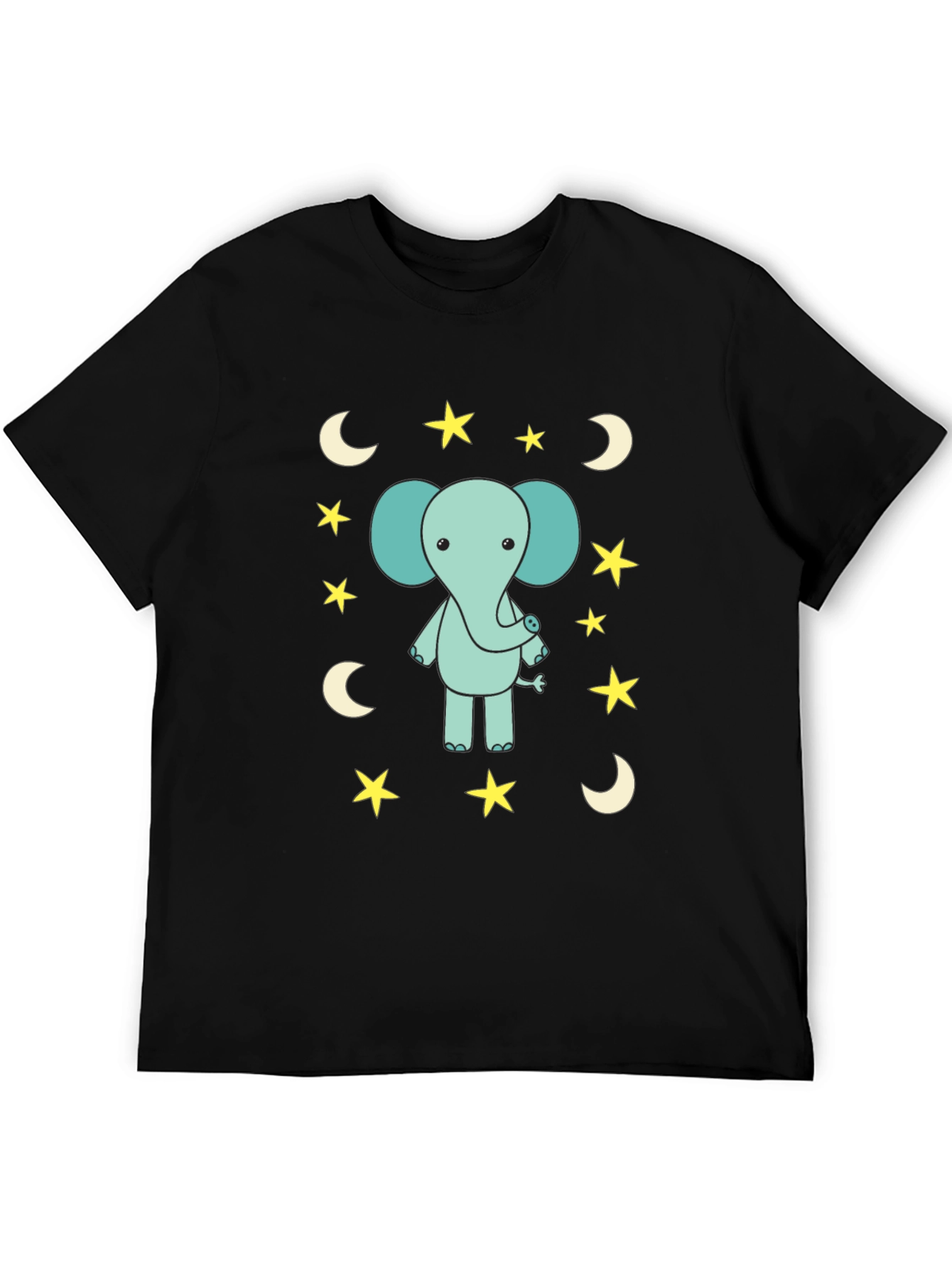 Cute Elephant Starry Night Black T-Shirt