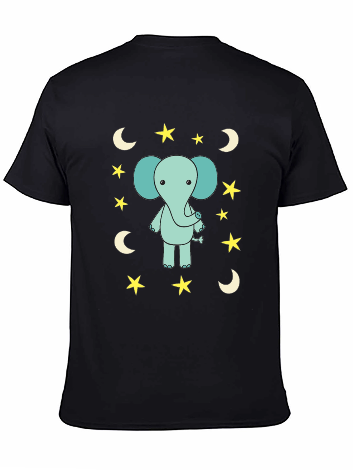 Cute Elephant Starry Night Black T-Shirt