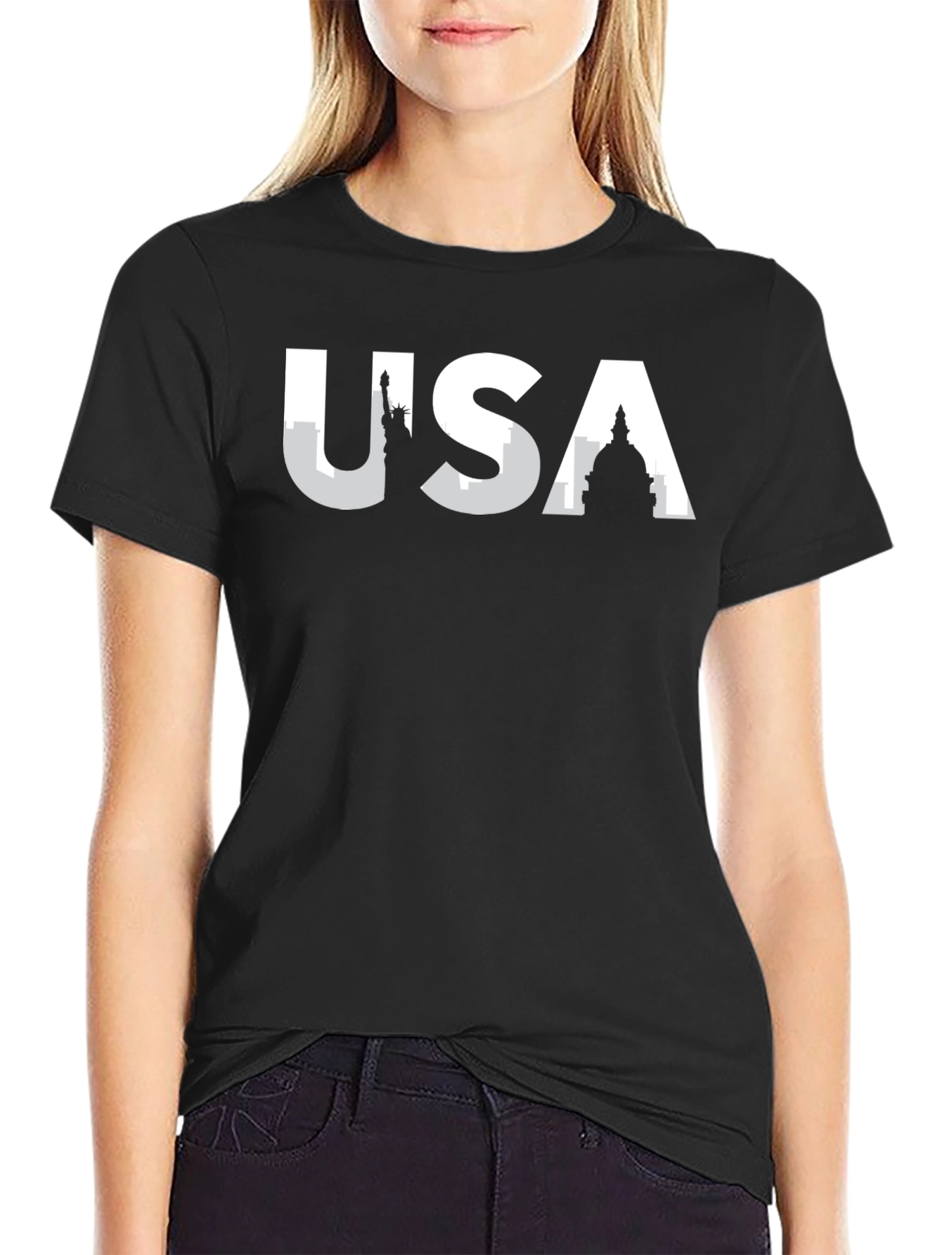 USA Skyline Graphic T-Shirt - Black