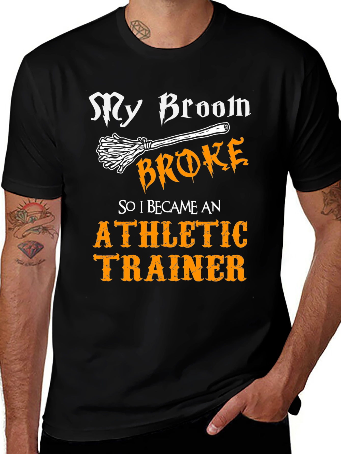 Funny Athletic Trainer T-Shirt: My Broom Broke!