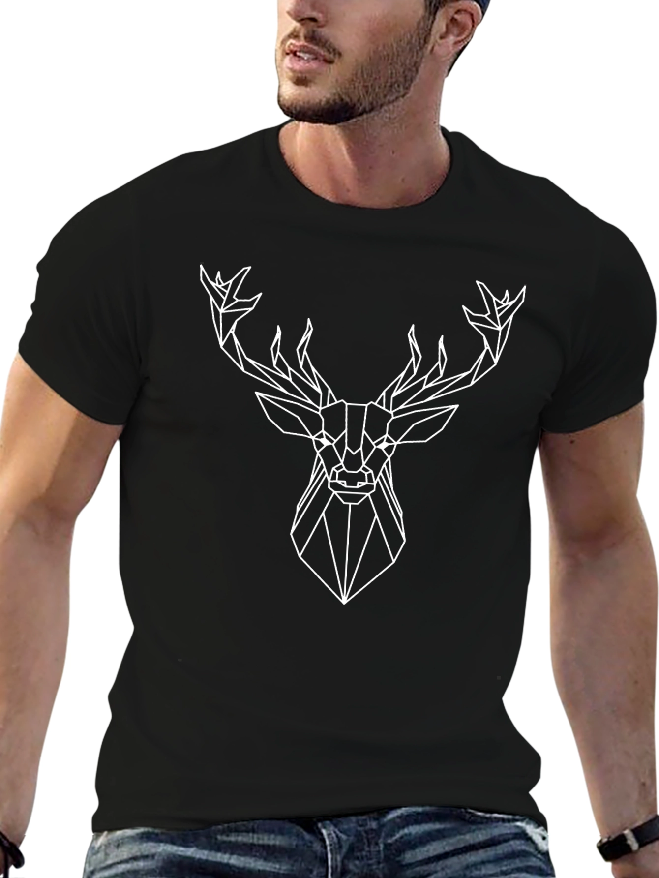 Geometric Deer Graphic Tee - Modern Style