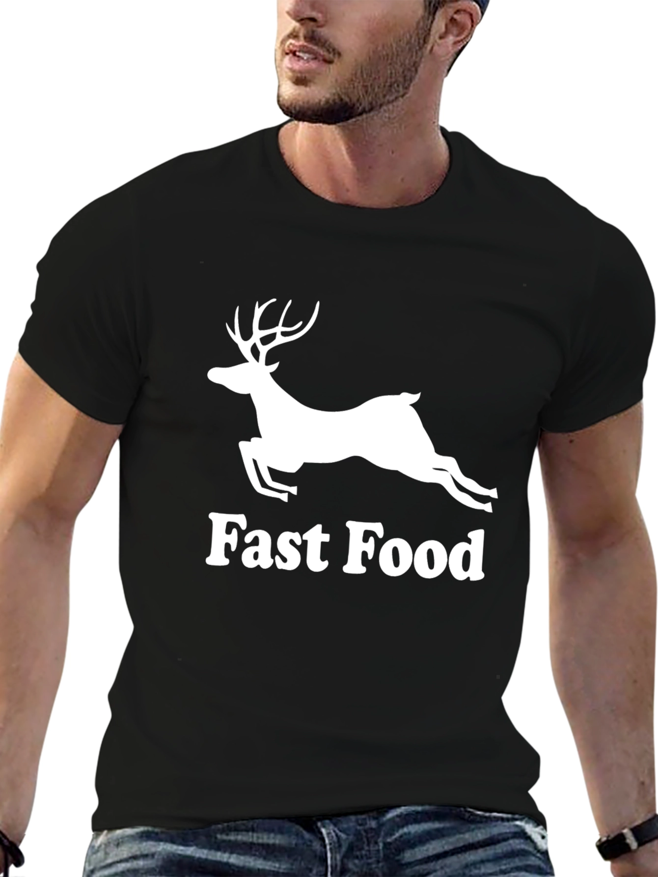 Fast Food Deer Graphic Tee - Black Cotton