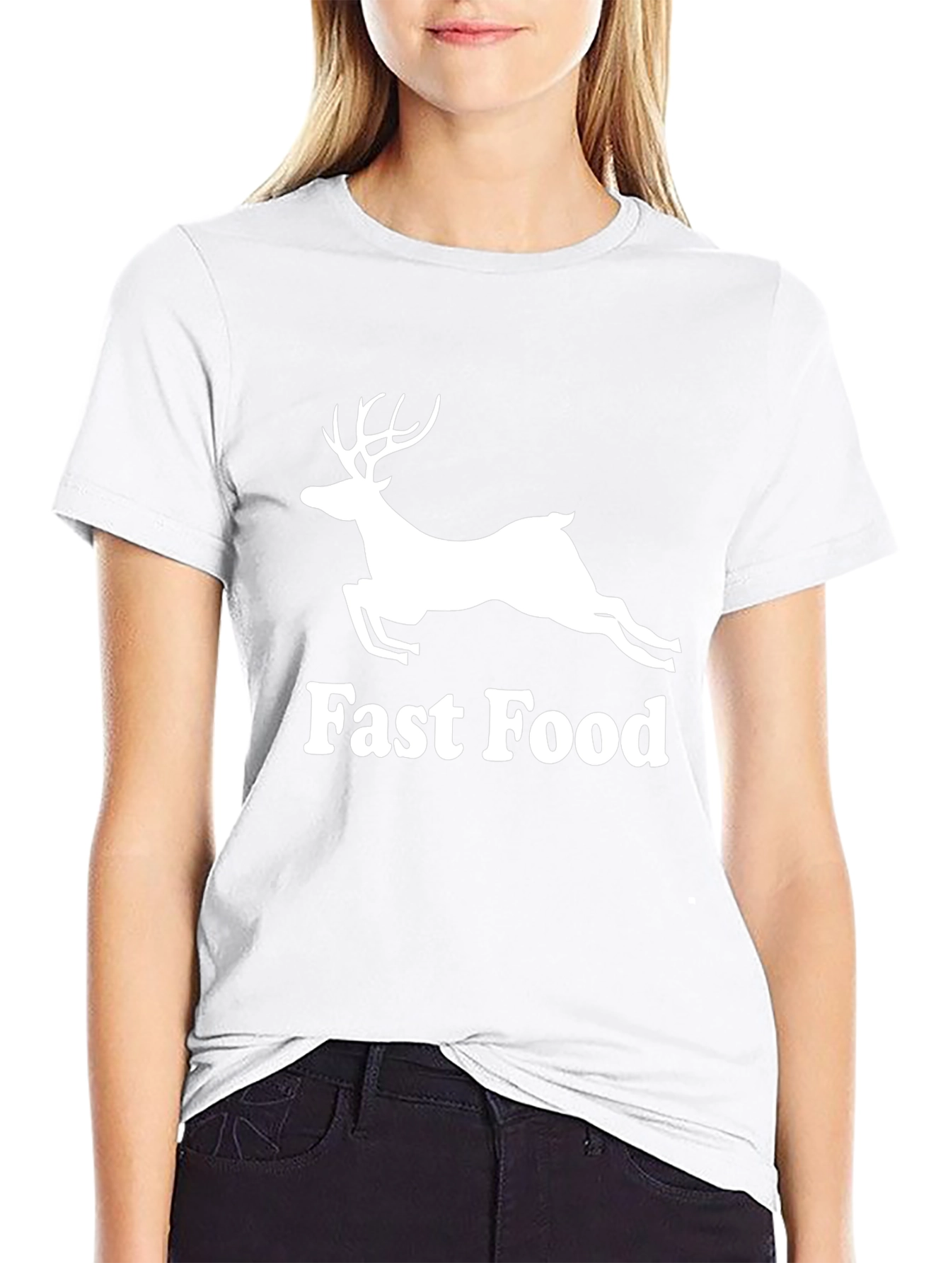 Fast Food Deer Graphic Tee - Black Cotton