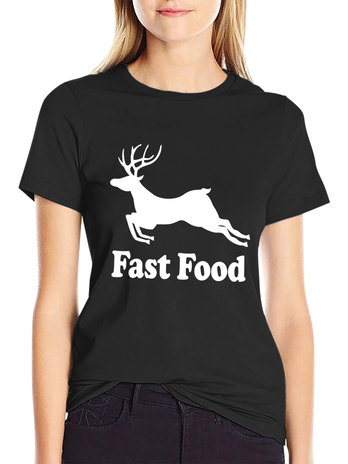 Fast Food Deer Graphic Tee - Black Cotton