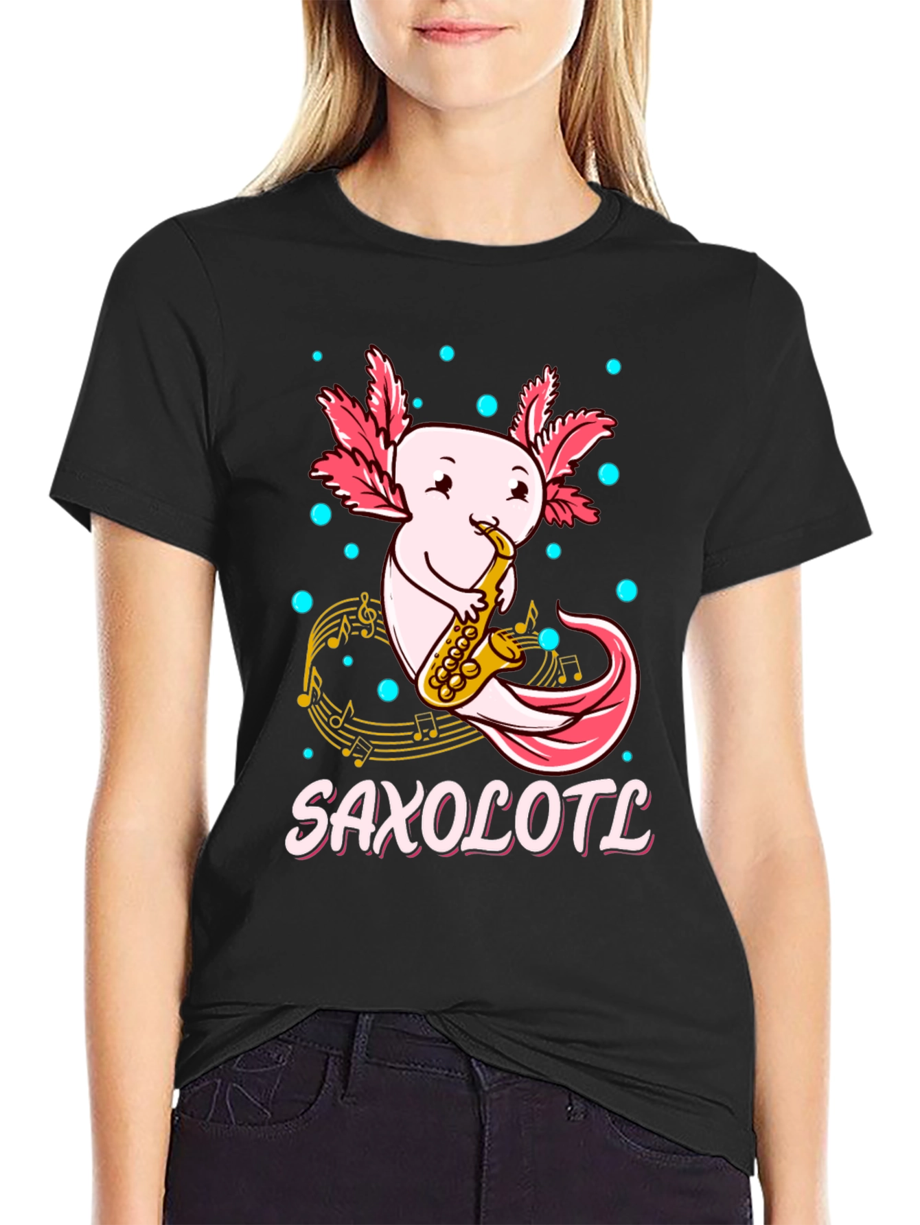 Saxolotl T-Shirt - Cute Axolotl Saxophone Player Tee