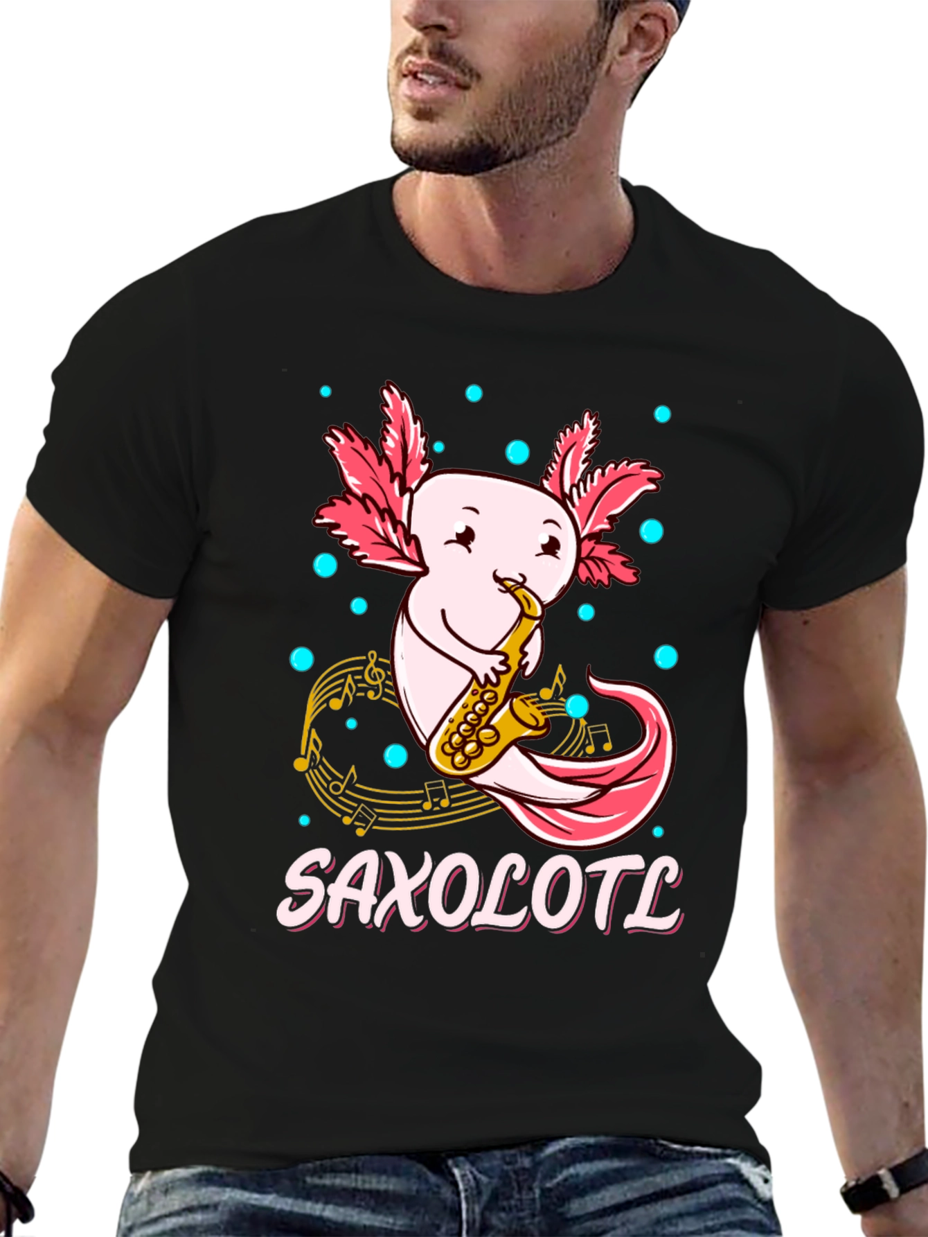 Saxolotl T-Shirt - Cute Axolotl Saxophone Player Tee