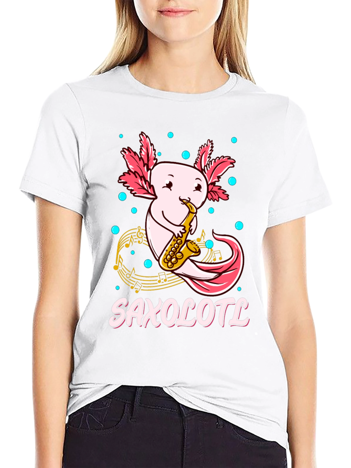 Saxolotl T-Shirt - Cute Axolotl Saxophone Player Tee