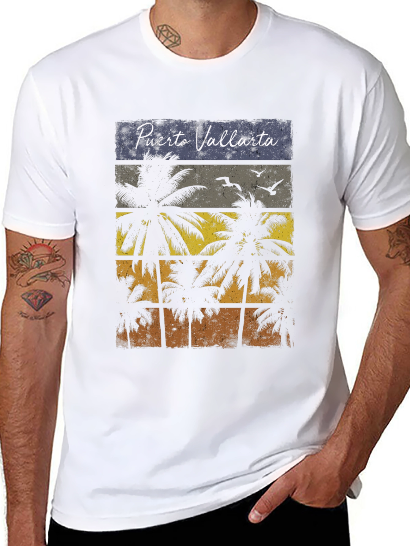 Puerto Vallarta Palm Tree Retro Graphic T-Shirt