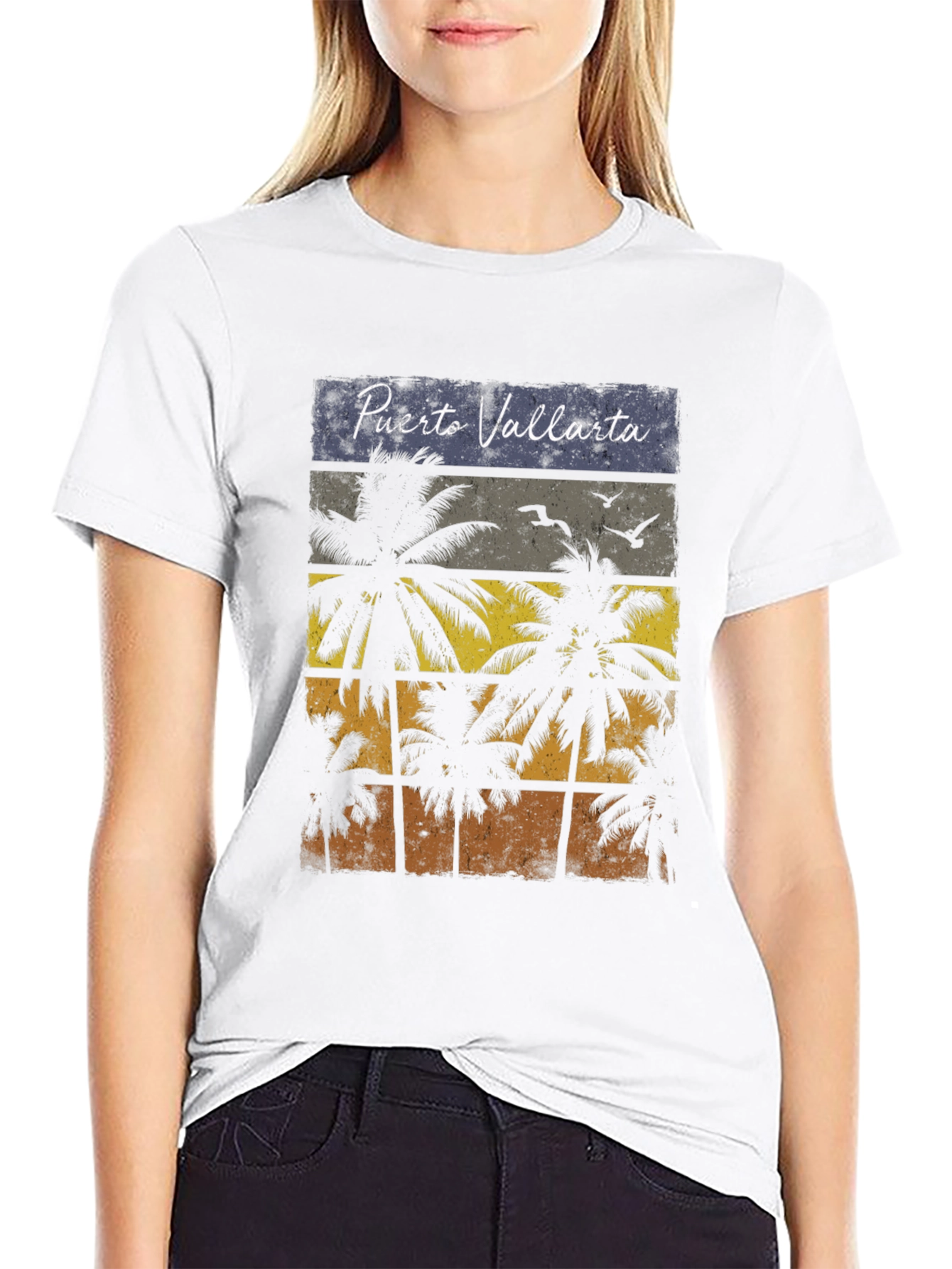 Puerto Vallarta Palm Tree Retro Graphic T-Shirt