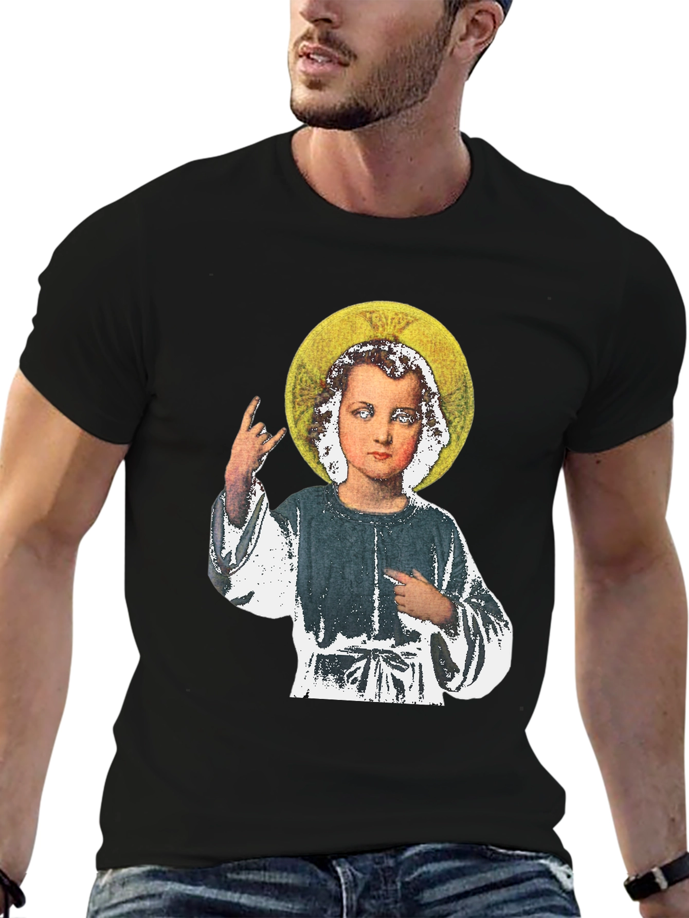 Rock On Baby Jesus T-Shirt - Black Cotton Tee