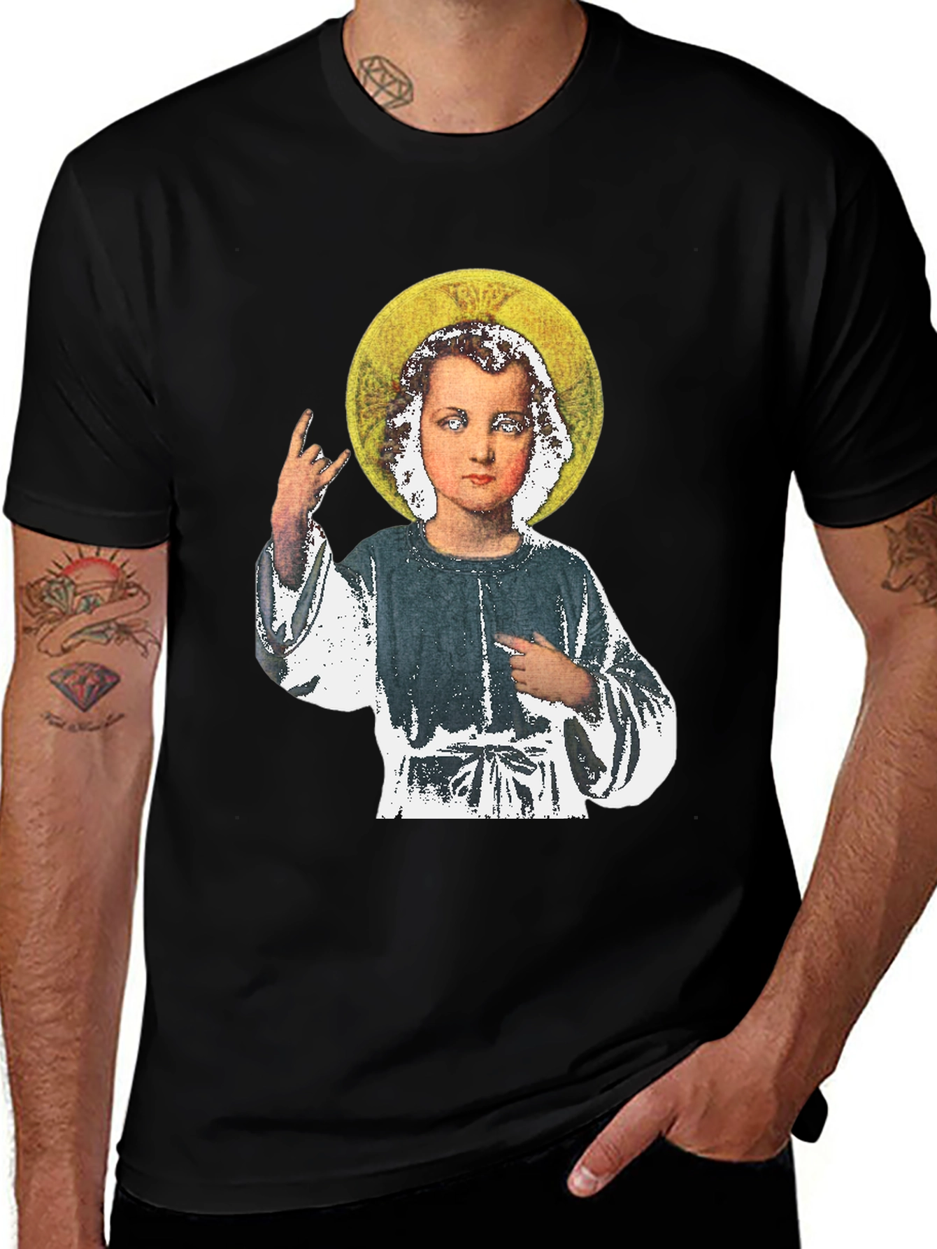 Rock On Baby Jesus T-Shirt - Black Cotton Tee