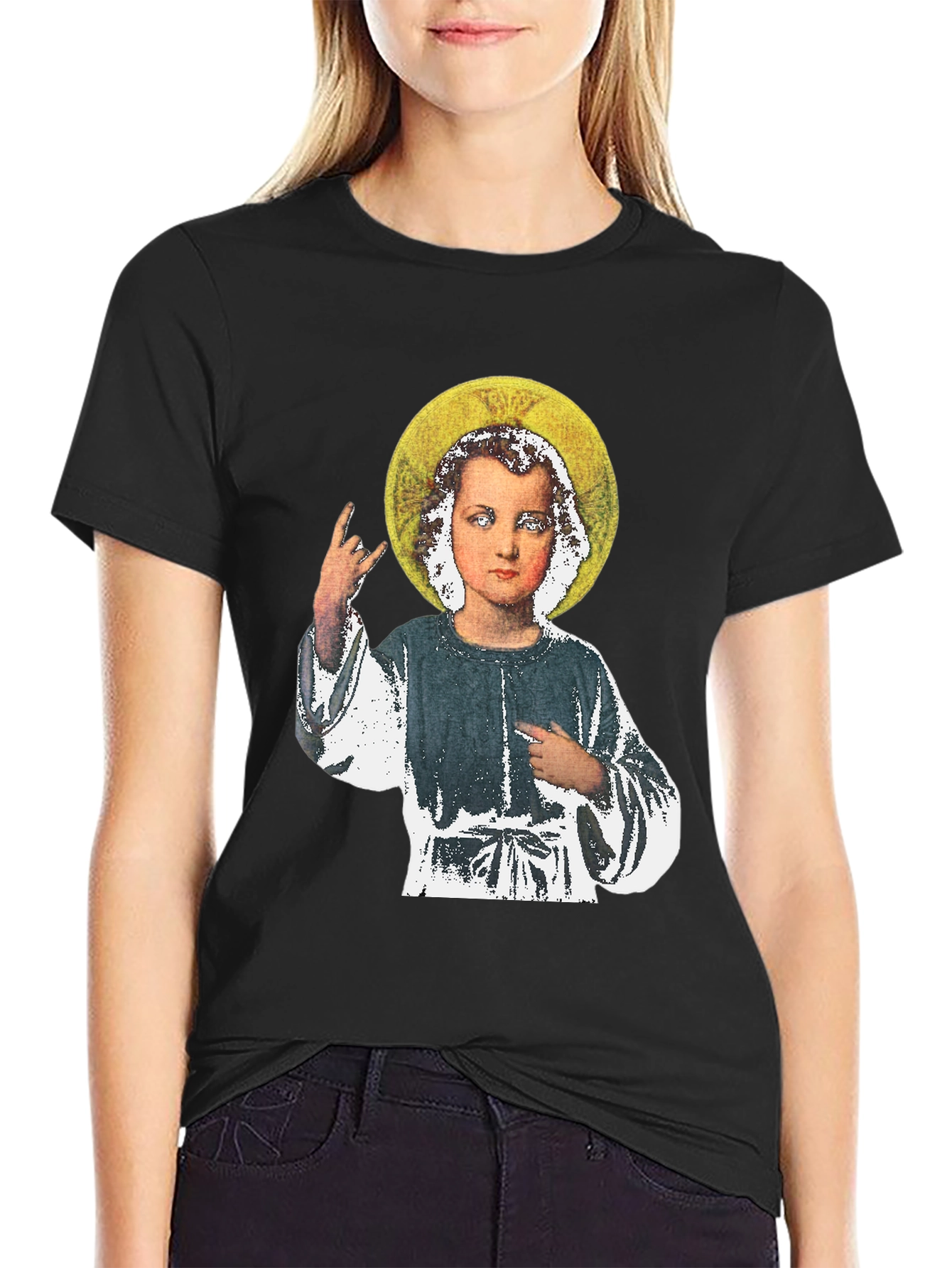 Rock On Baby Jesus T-Shirt - Black Cotton Tee