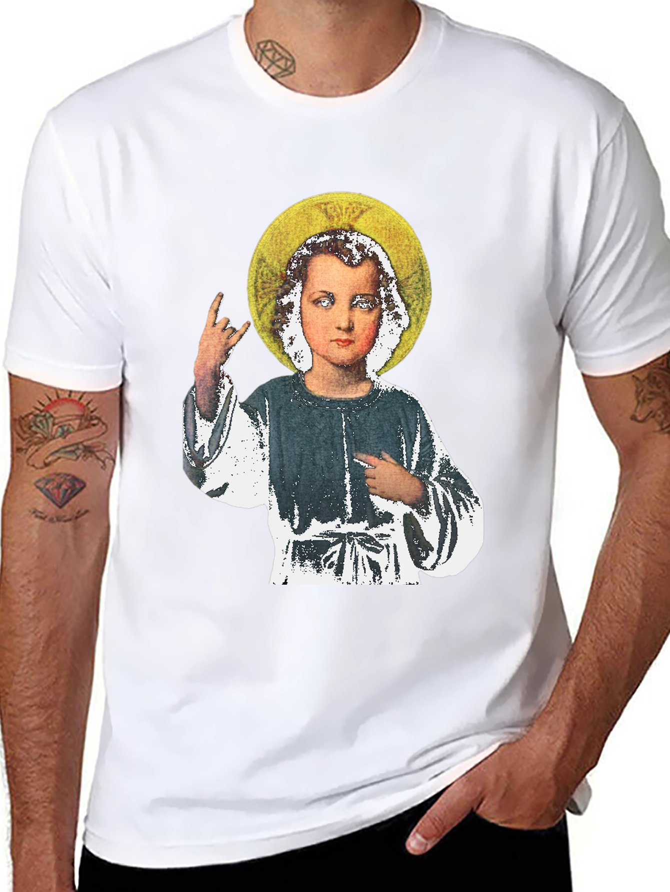 Rock On Baby Jesus T-Shirt - Black Cotton Tee