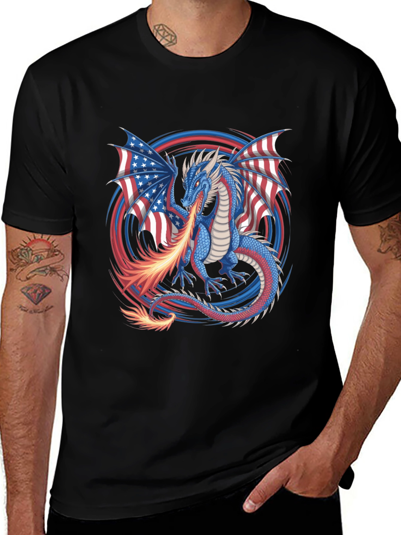 Patriotic Dragon USA Flag Graphic T-Shirt