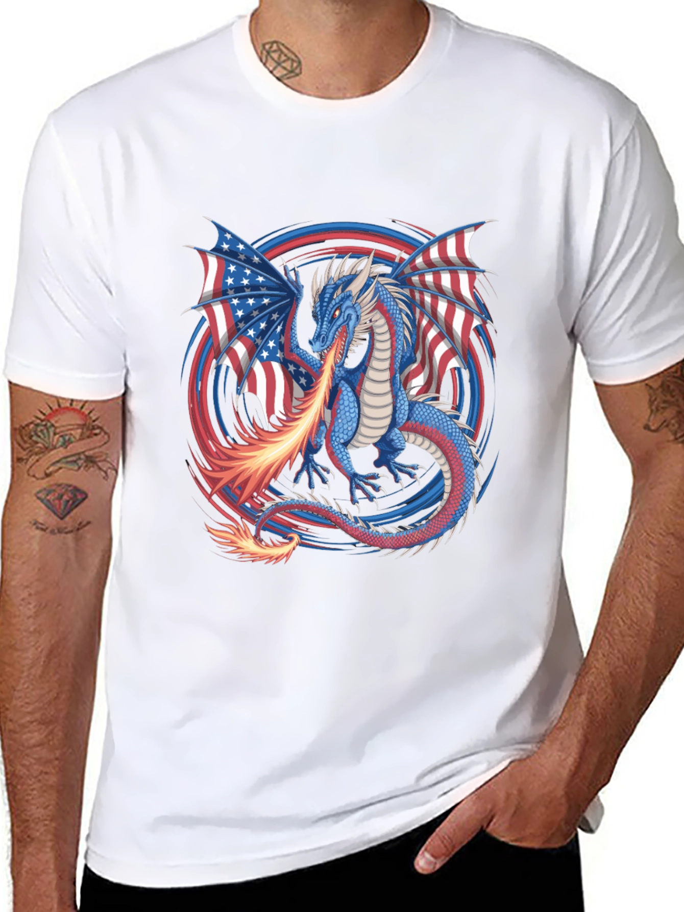 Patriotic Dragon USA Flag Graphic T-Shirt