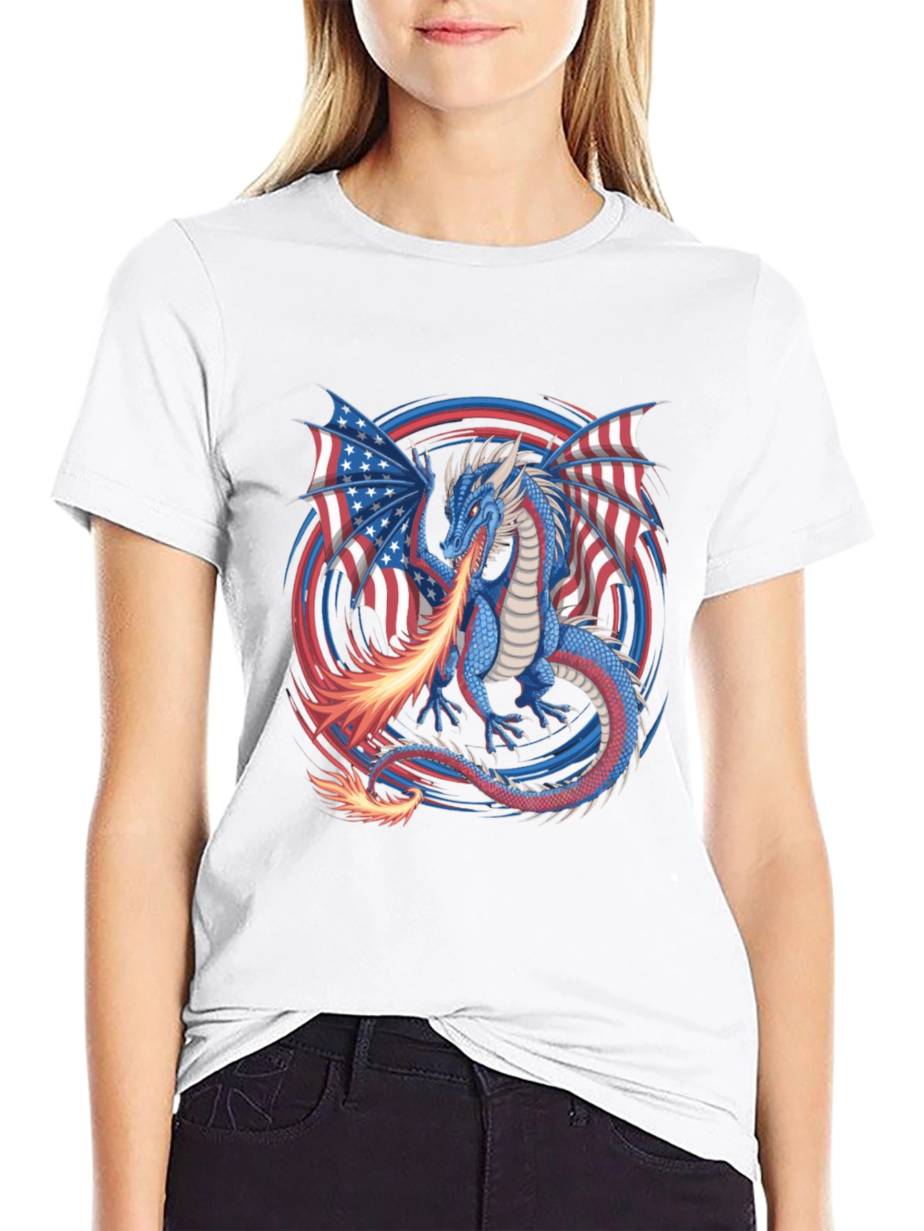 Patriotic Dragon USA Flag Graphic T-Shirt