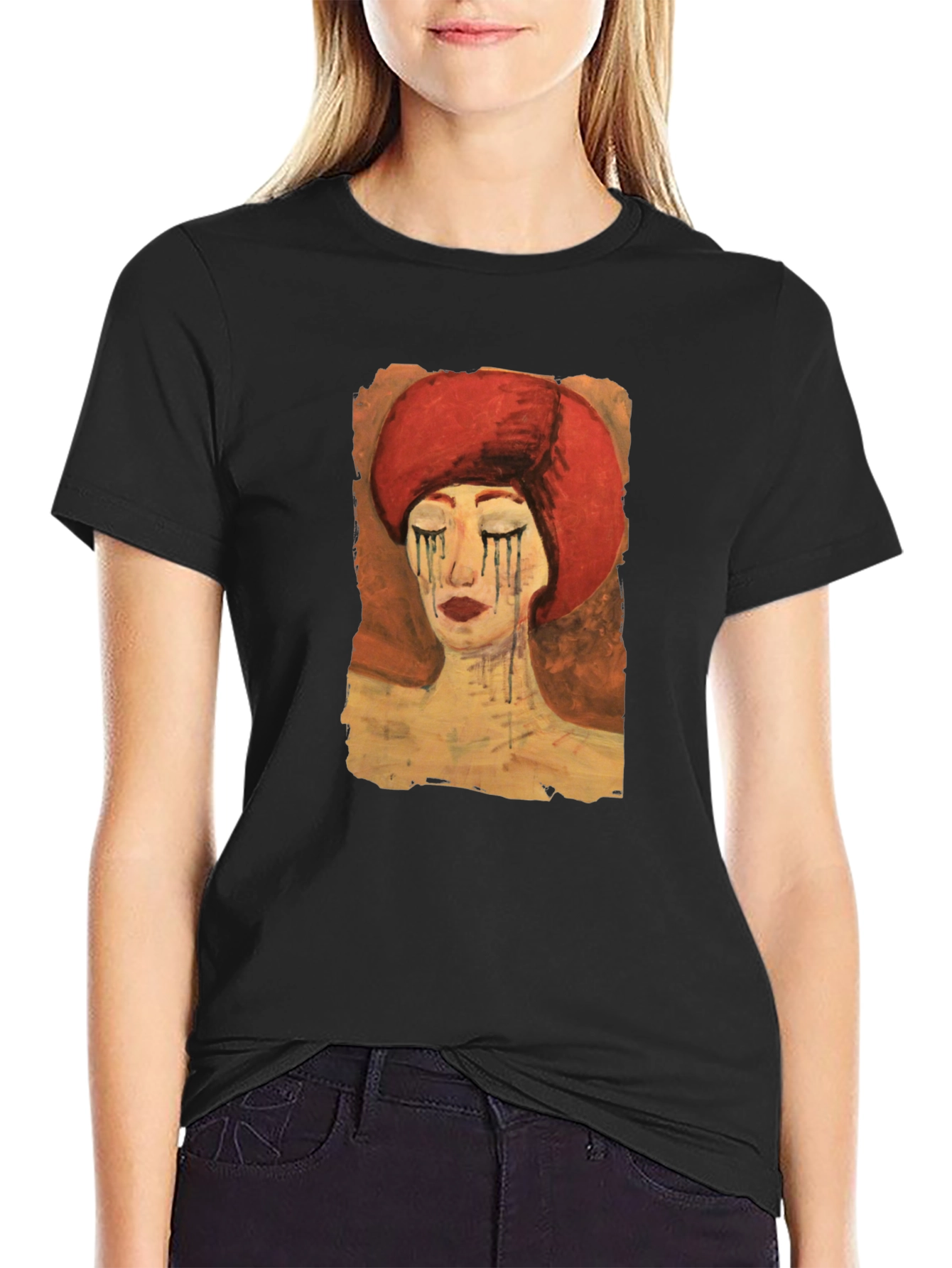 Artistic Woman Graphic Tee - Black Casual T-Shirt