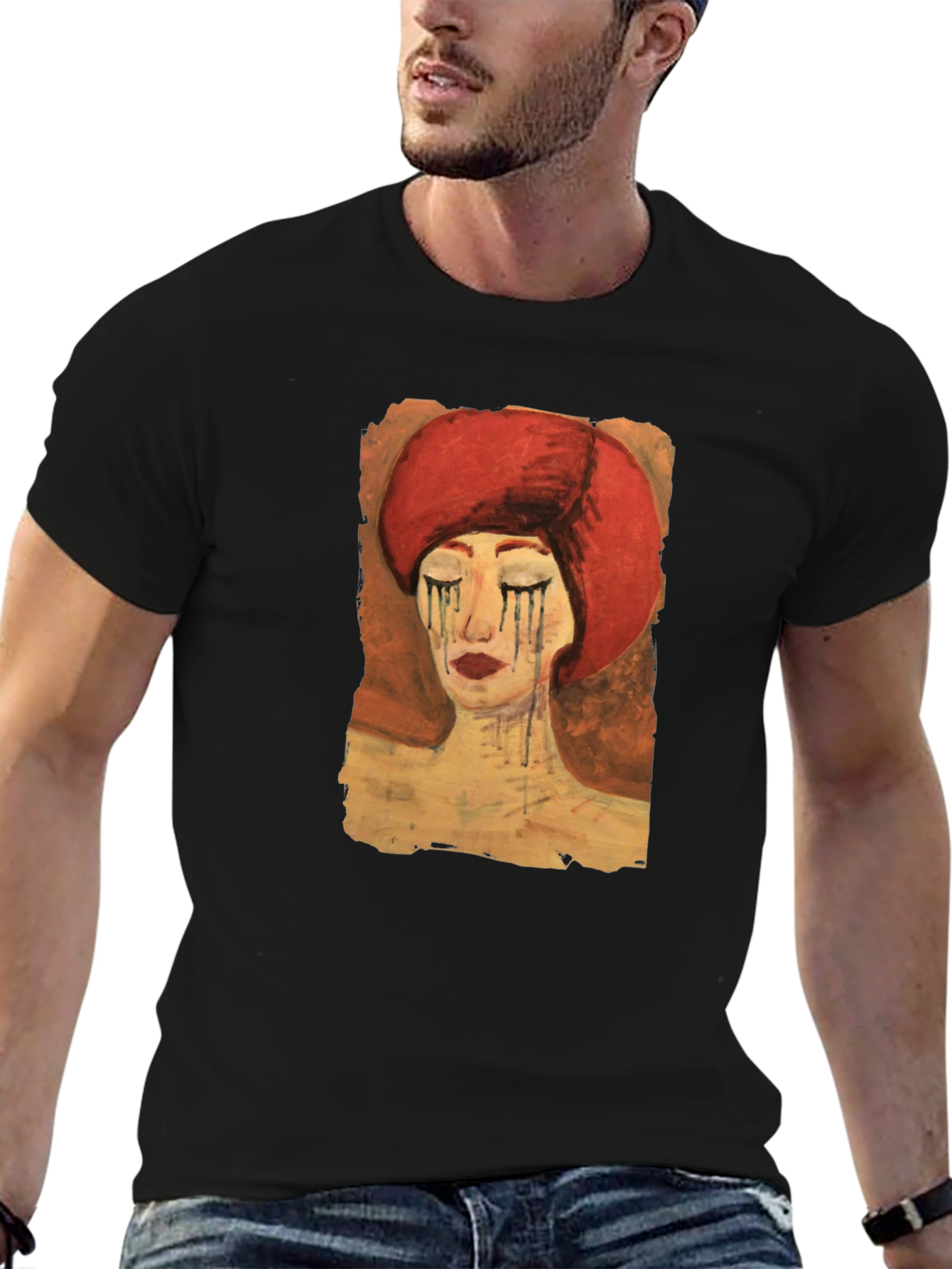 Artistic Woman Graphic Tee - Black Casual T-Shirt