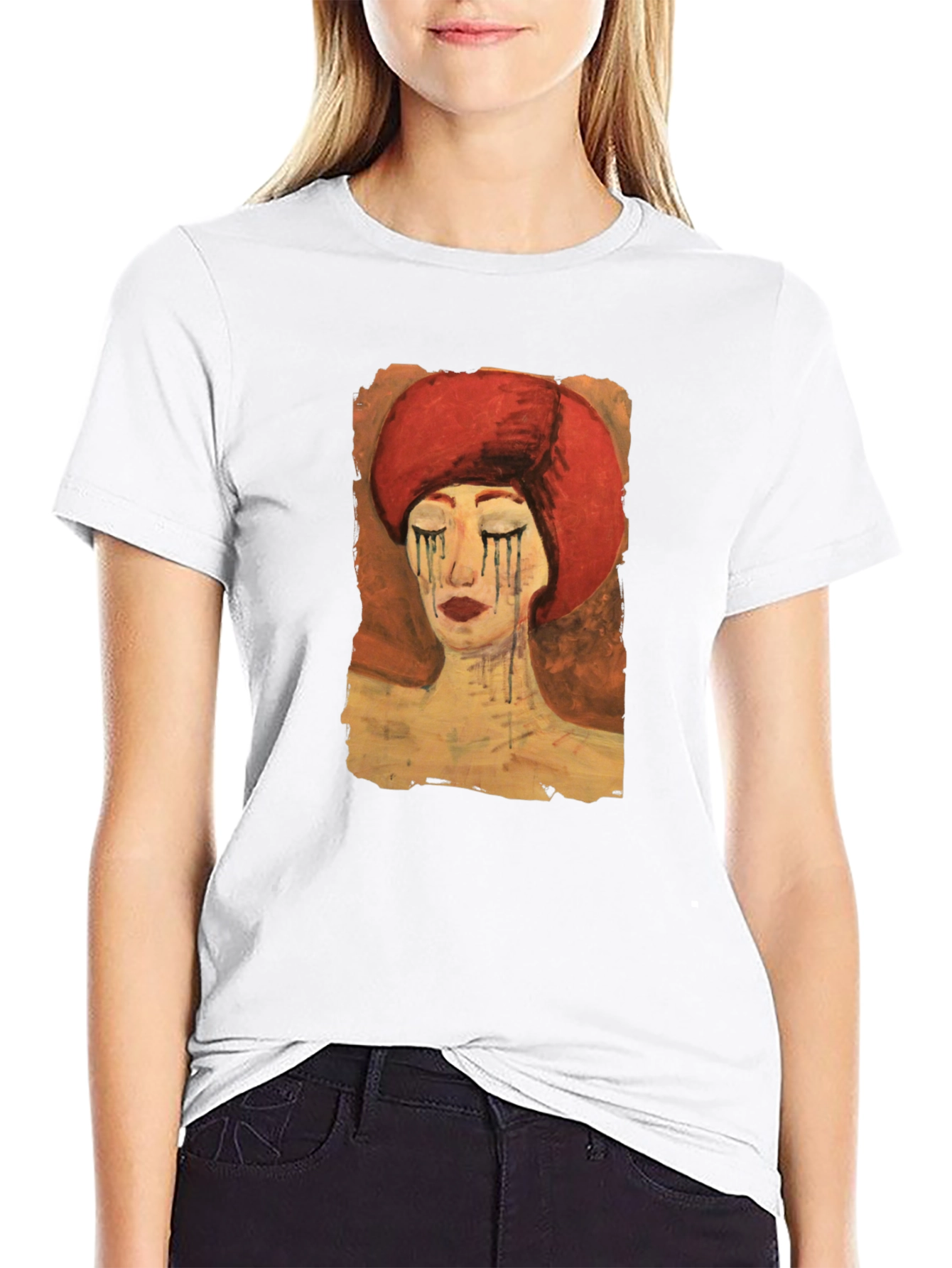 Artistic Woman Graphic Tee - Black Casual T-Shirt