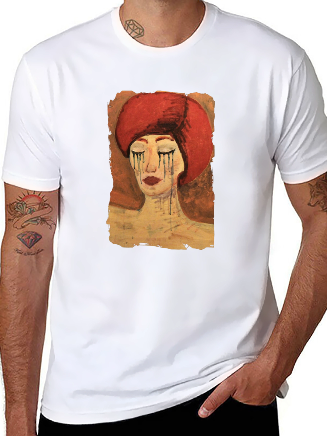 Artistic Woman Graphic Tee - Black Casual T-Shirt