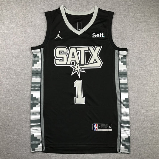 Men's San Antonio Spurs Victor Wembanyama #1 Black 2022/23 Swingman Jerseys - Statement Edition