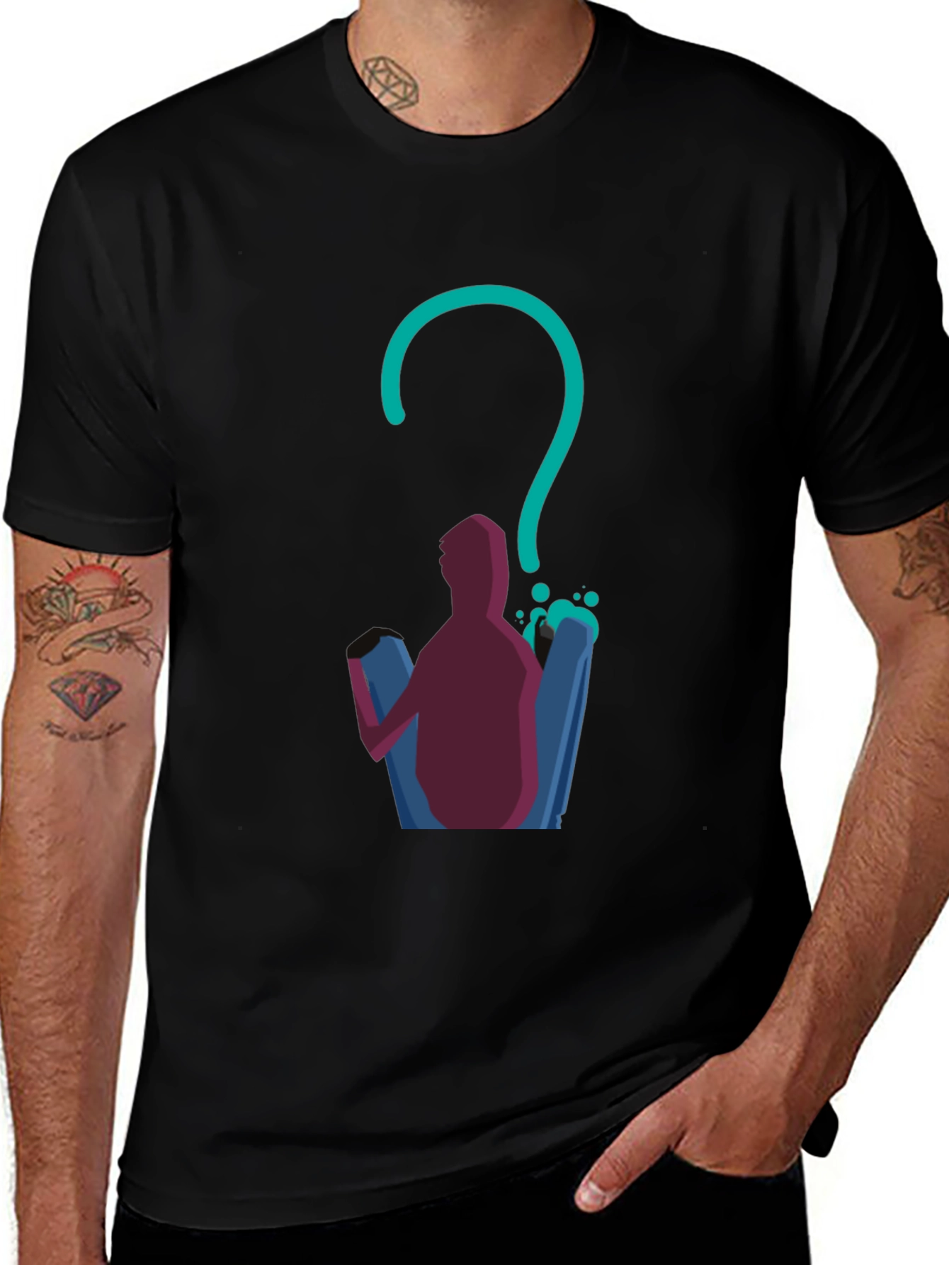 Questioning Character Graphic Tee - Black