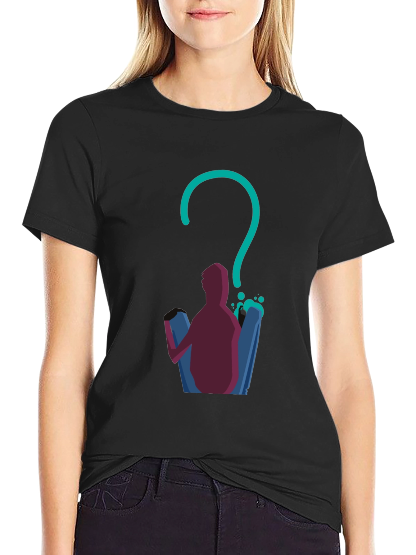 Questioning Character Graphic Tee - Black
