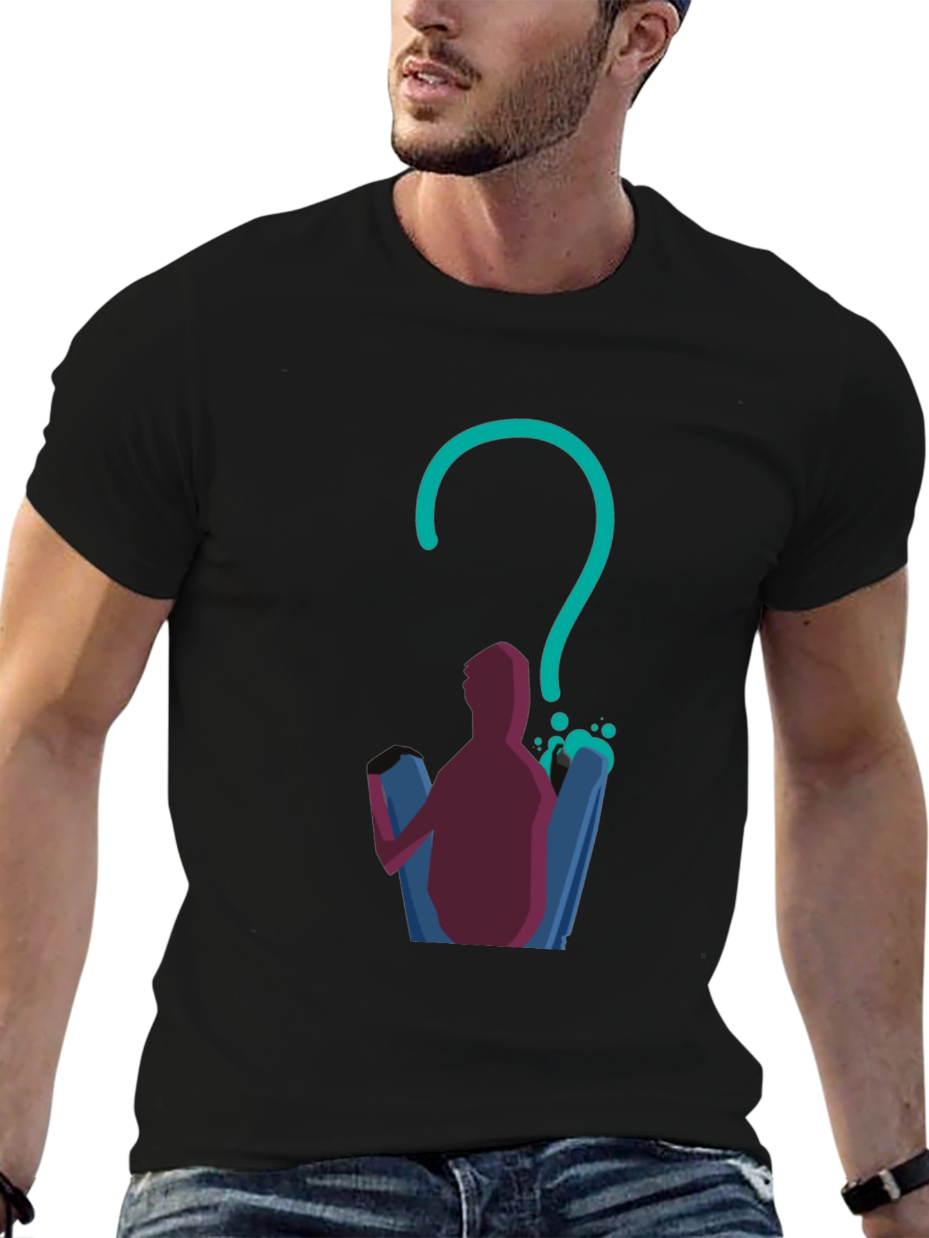 Questioning Character Graphic Tee - Black