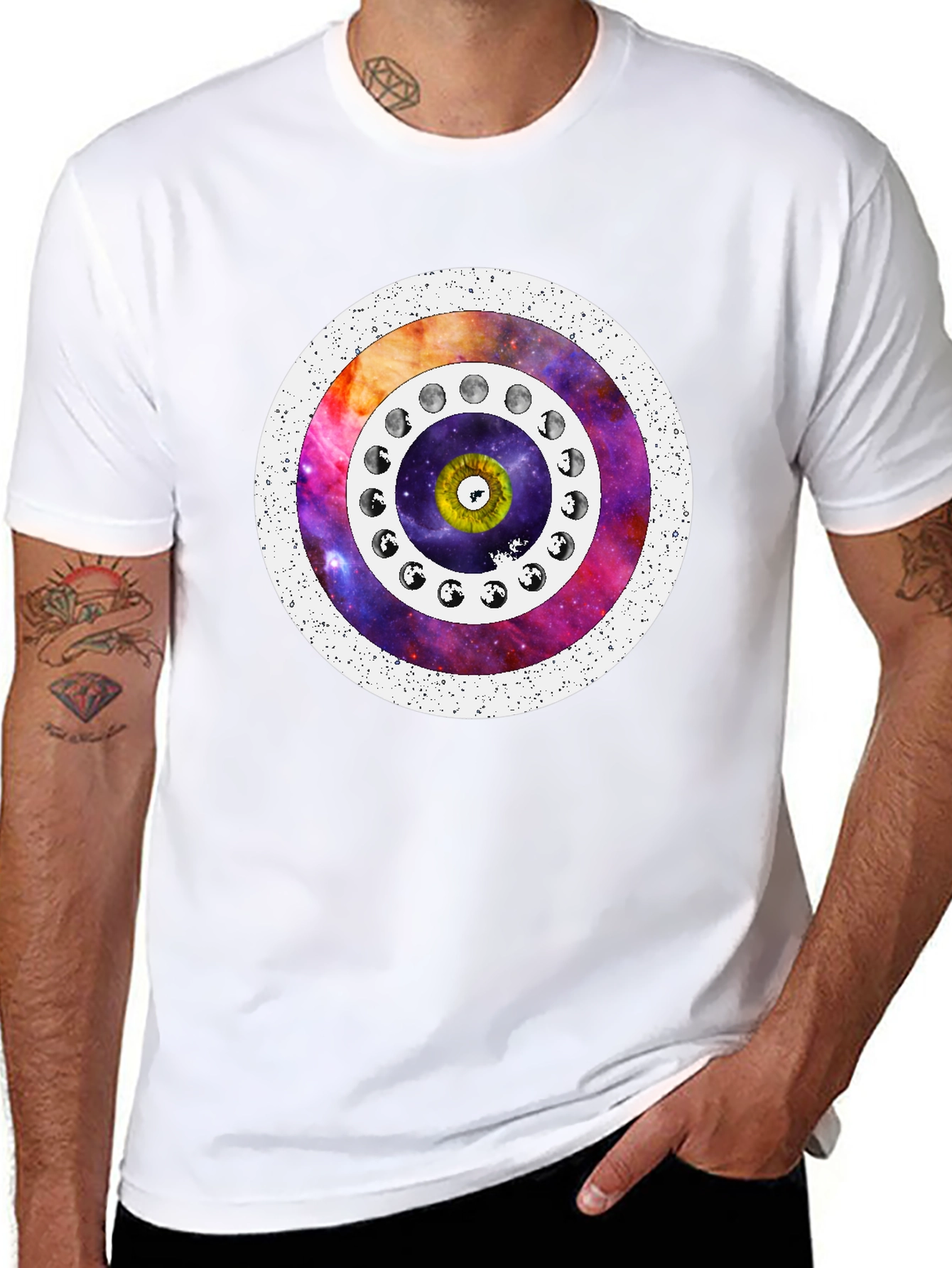 Cosmic Eye Moon Phase T-Shirt - Unique Design