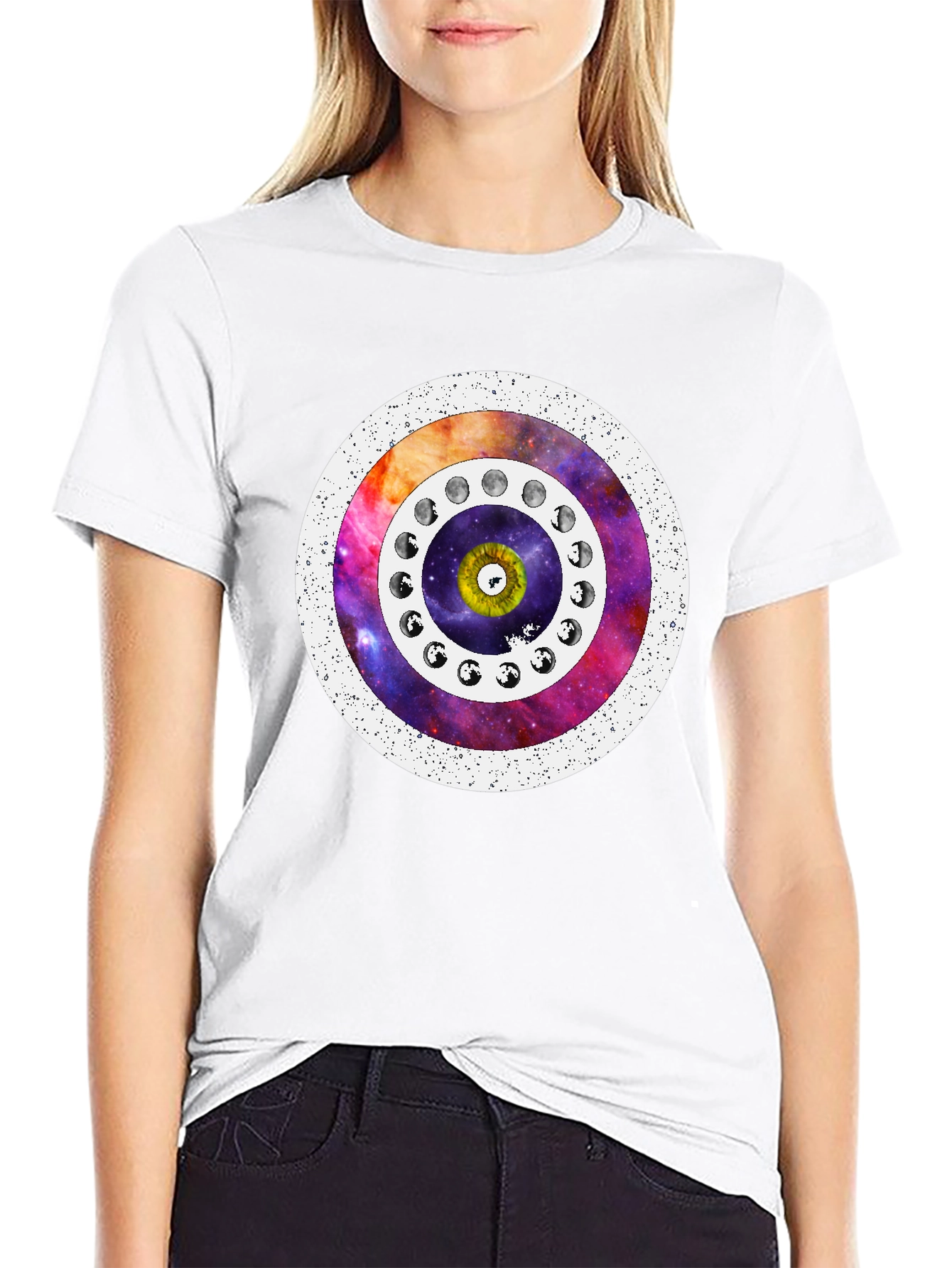 Cosmic Eye Moon Phase T-Shirt - Unique Design