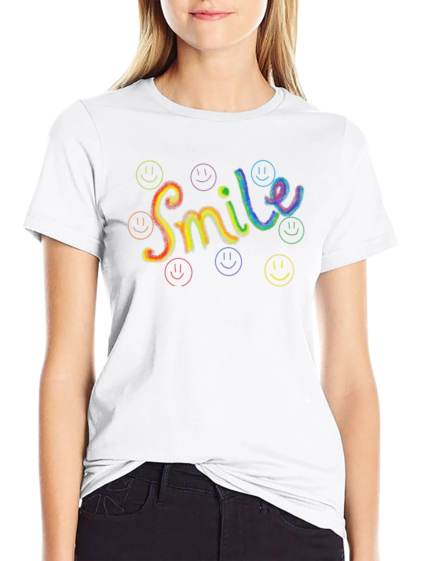 Rainbow Smile Graphic Black T-Shirt