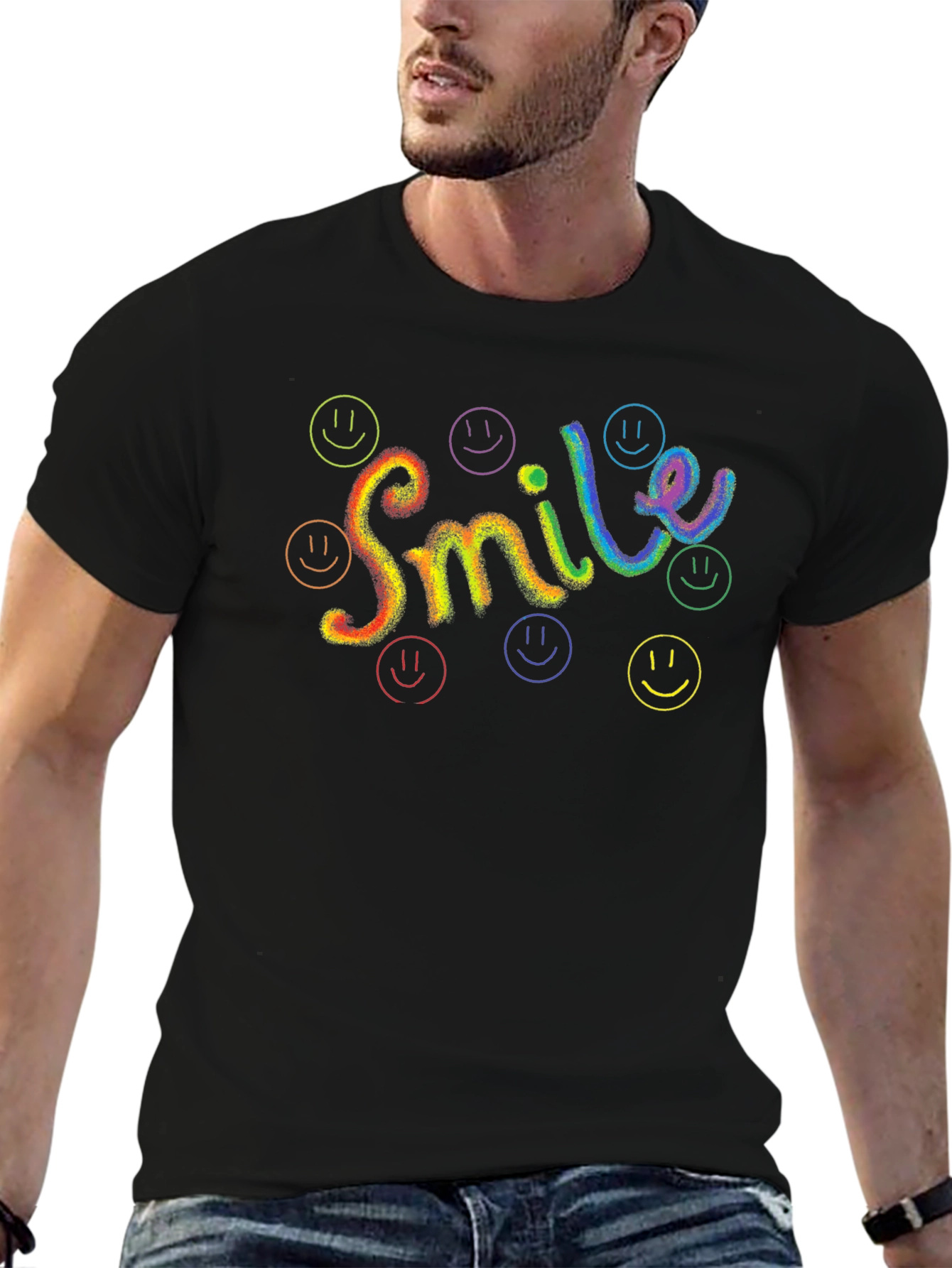 Rainbow Smile Graphic Black T-Shirt
