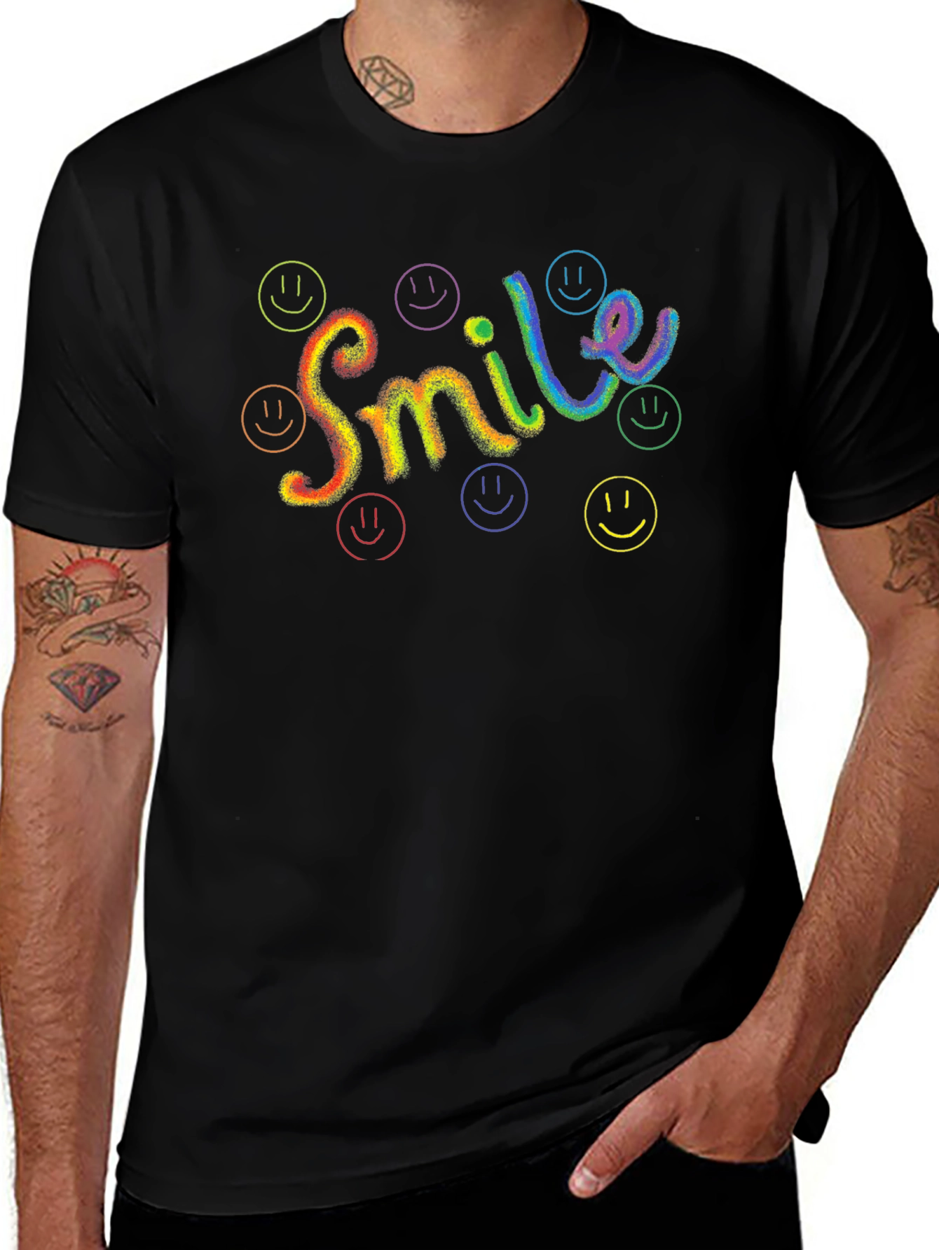 Rainbow Smile Graphic Black T-Shirt