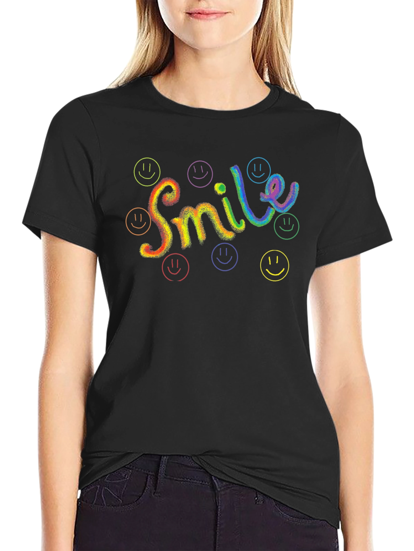 Rainbow Smile Graphic Black T-Shirt