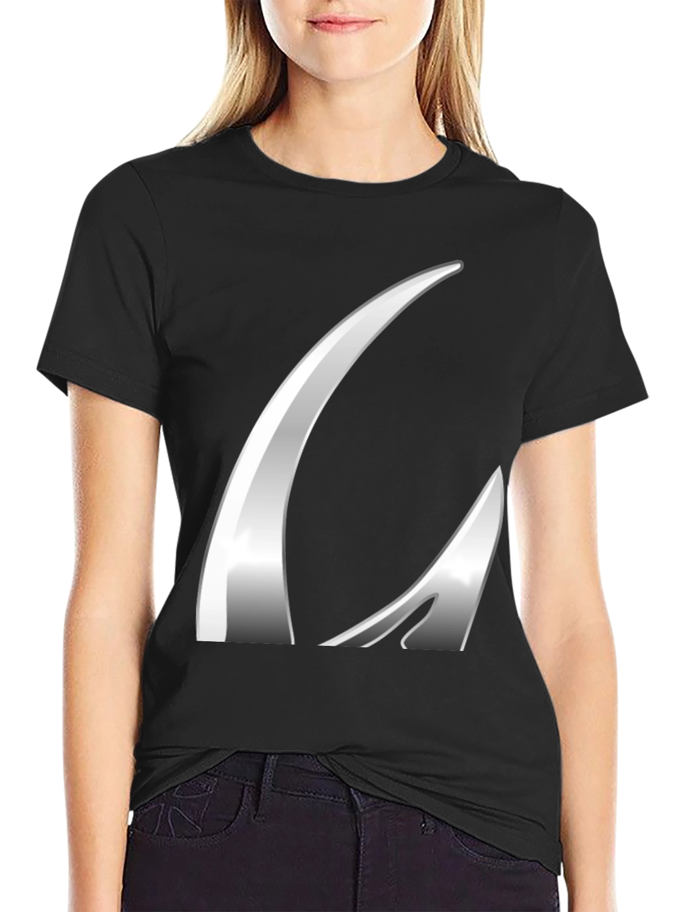 Sleek Silver Graphic Black T-Shirt