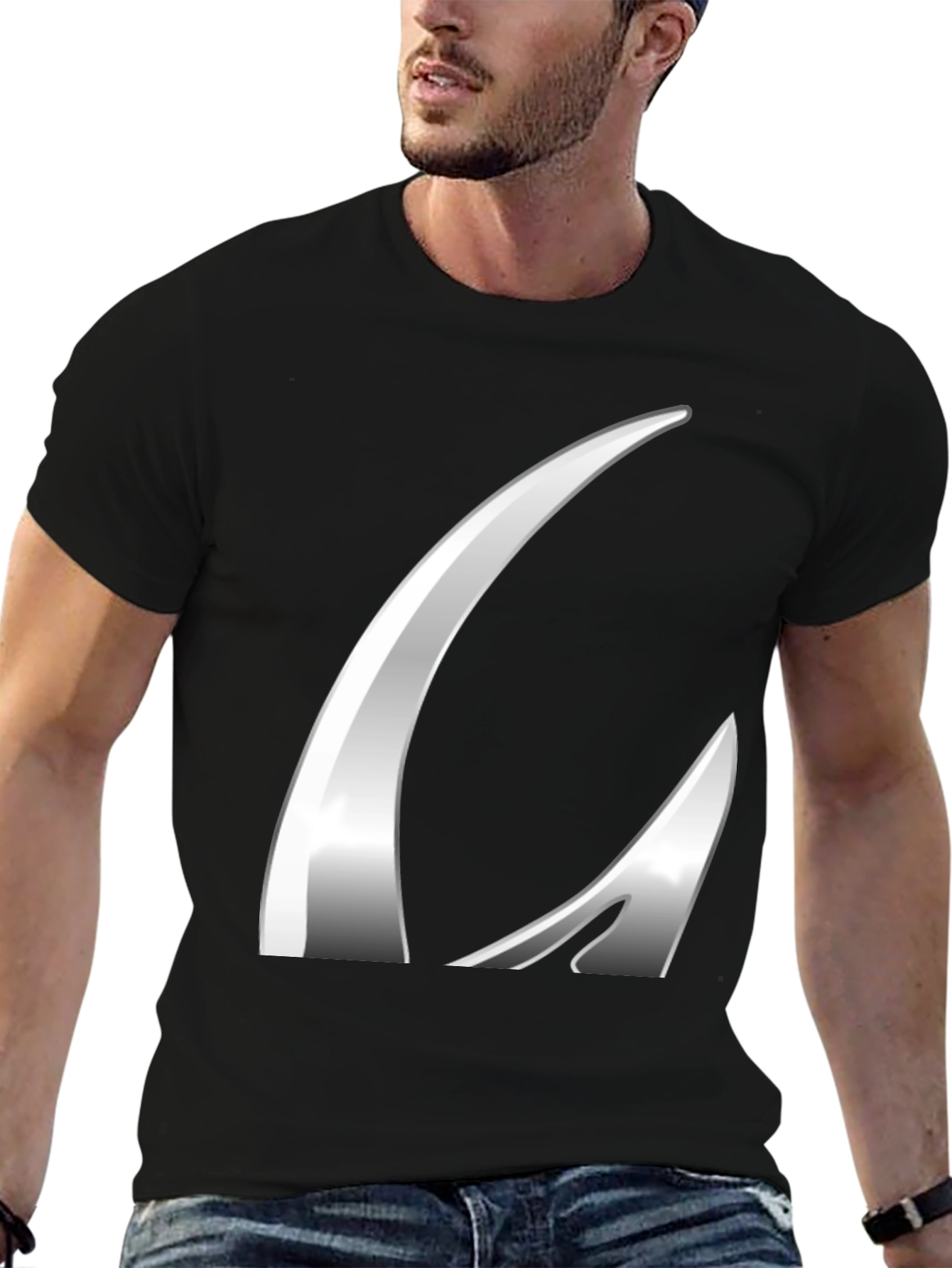 Sleek Silver Graphic Black T-Shirt