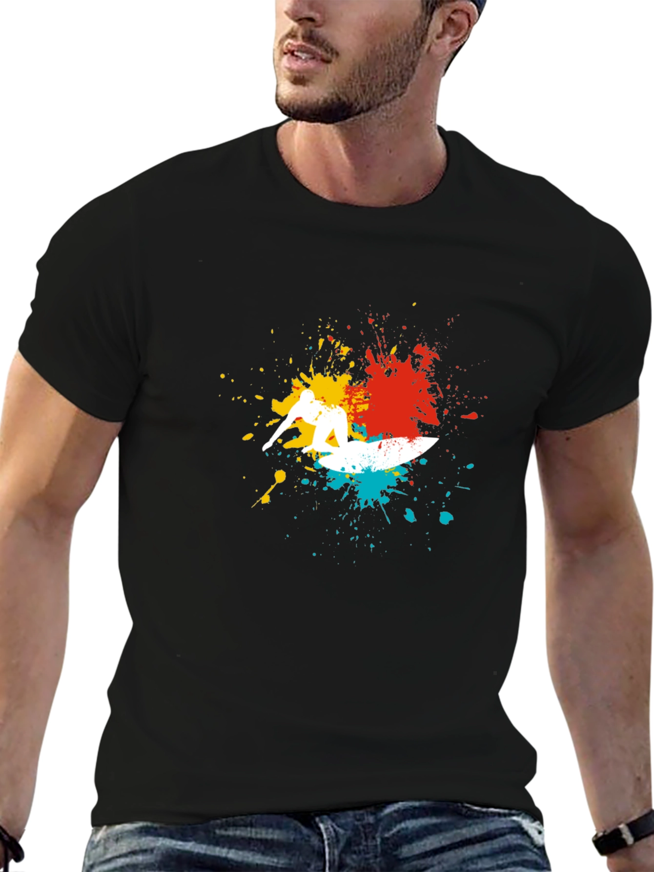 Surfer Splash Graphic Tee - Cool Black T-Shirt