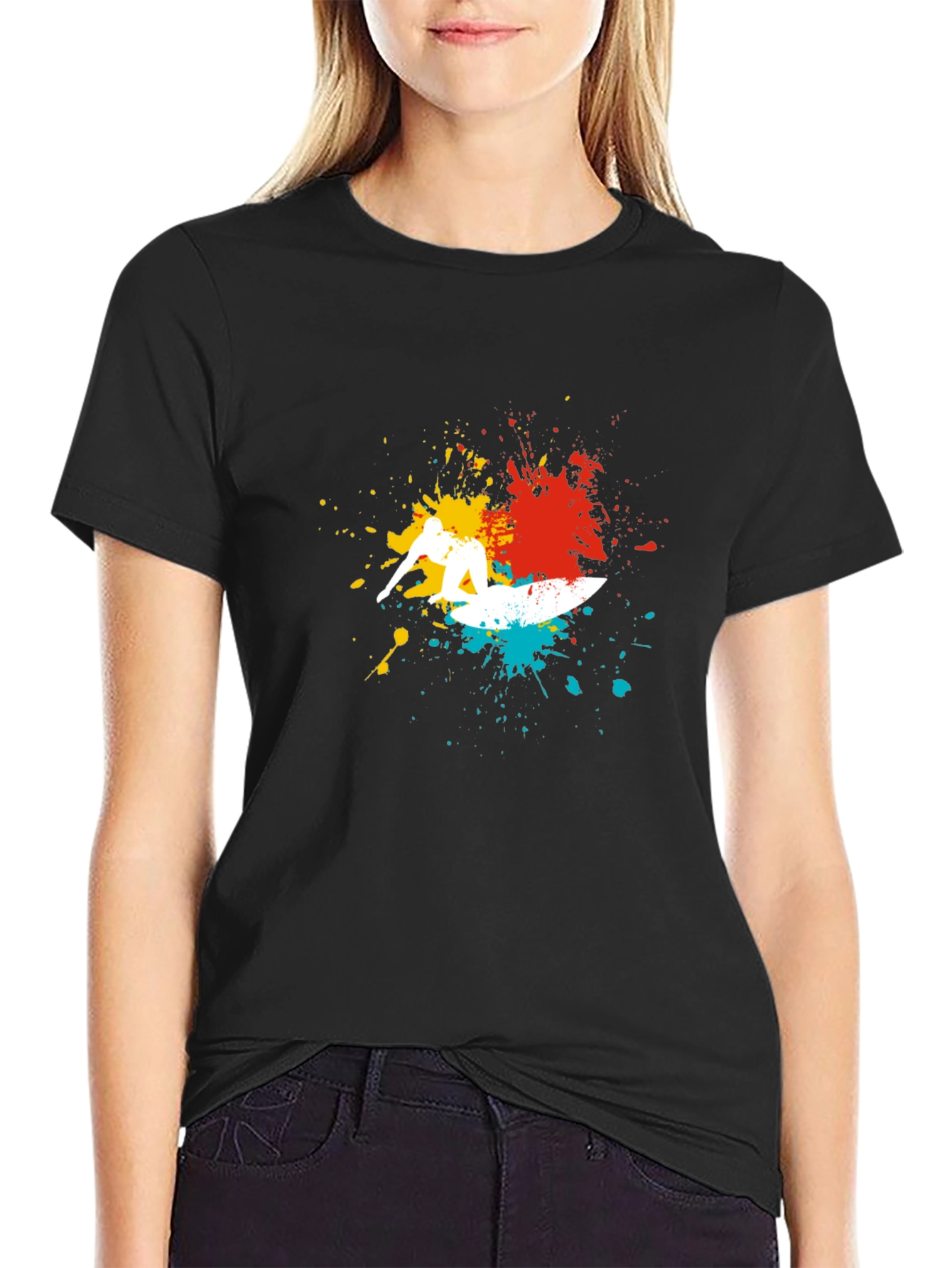 Surfer Splash Graphic Tee - Cool Black T-Shirt