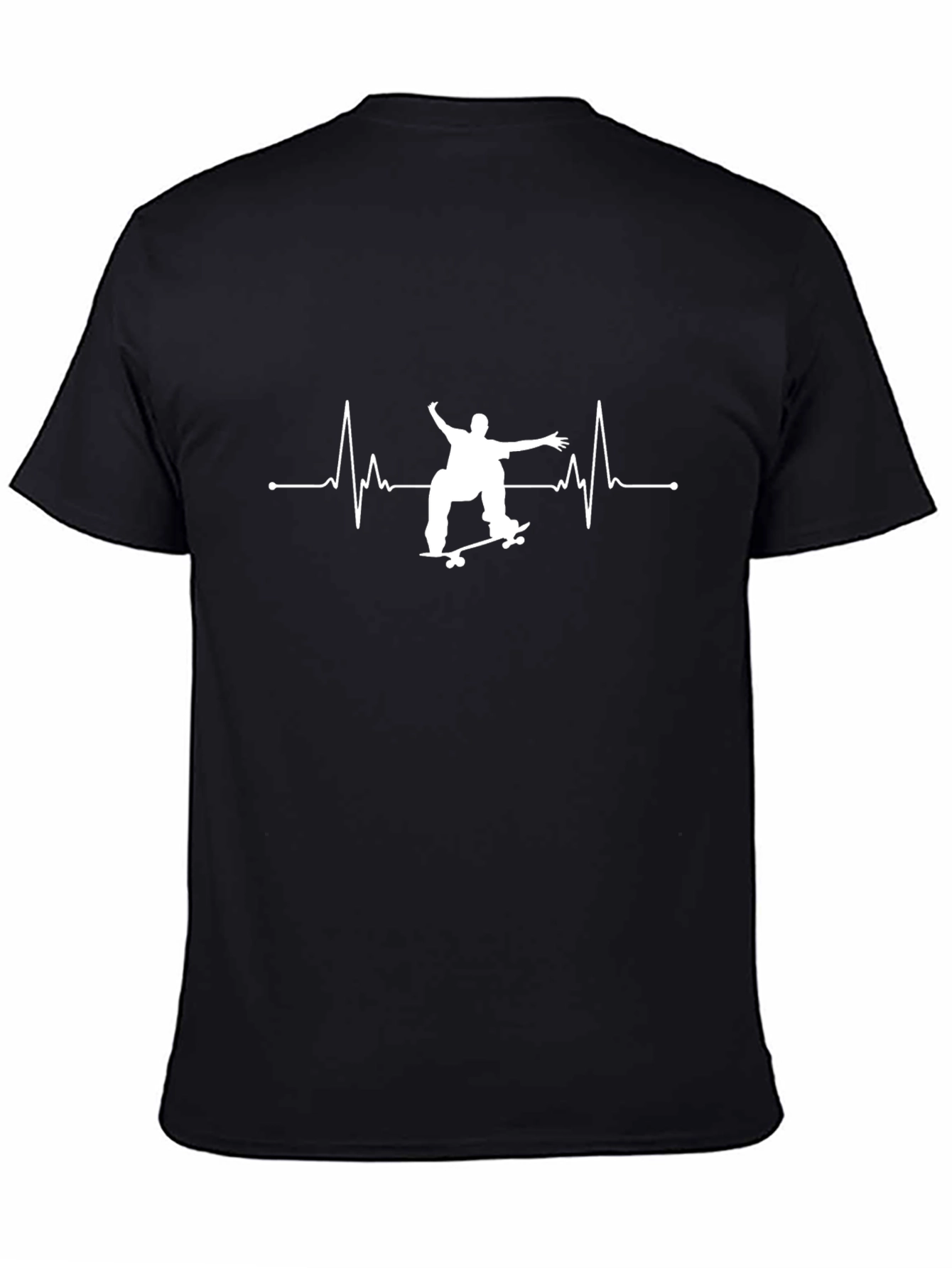 Skateboard Heartbeat Graphic Tee - Black Cotton