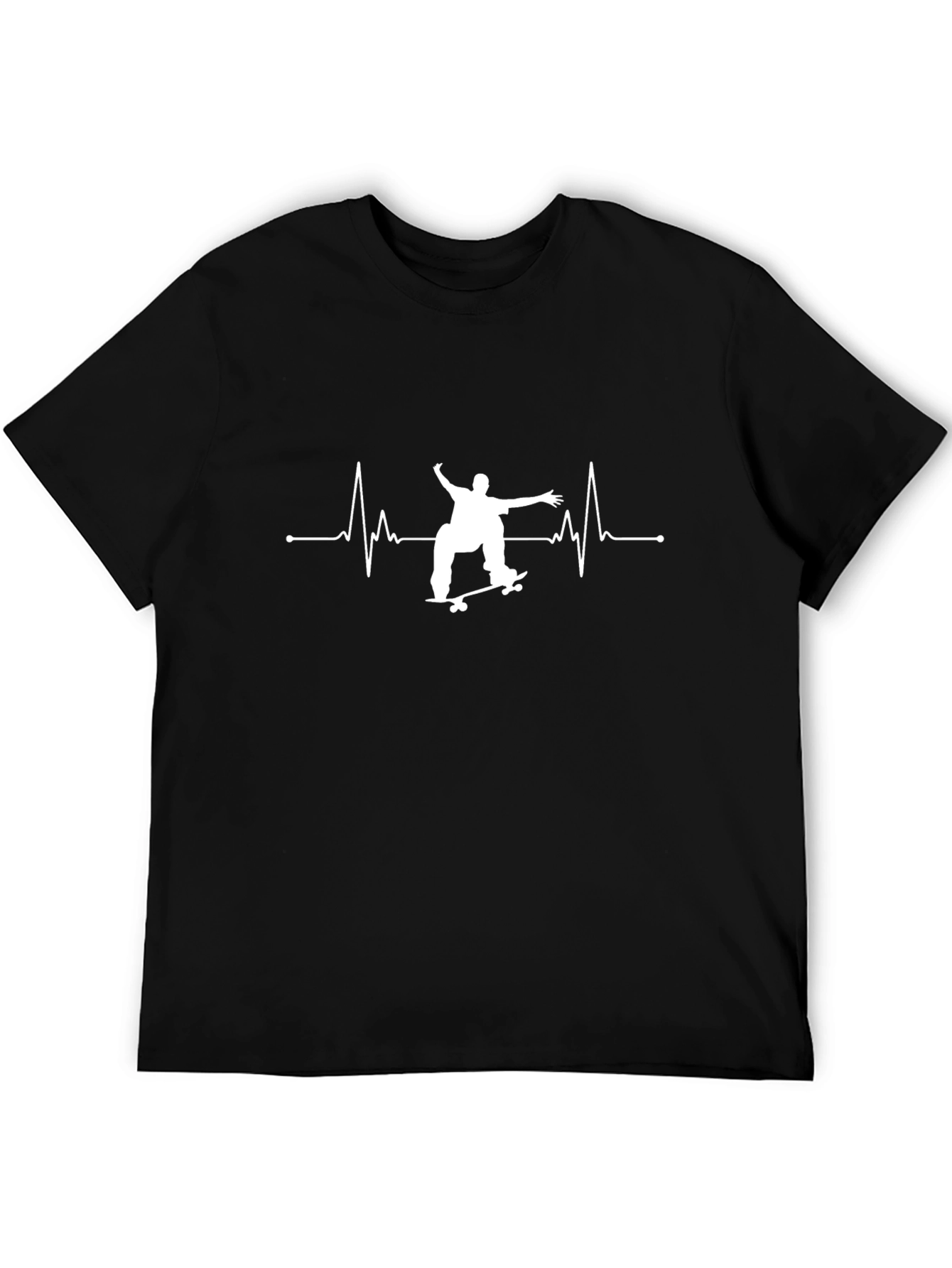 Skateboard Heartbeat Graphic Tee - Black Cotton