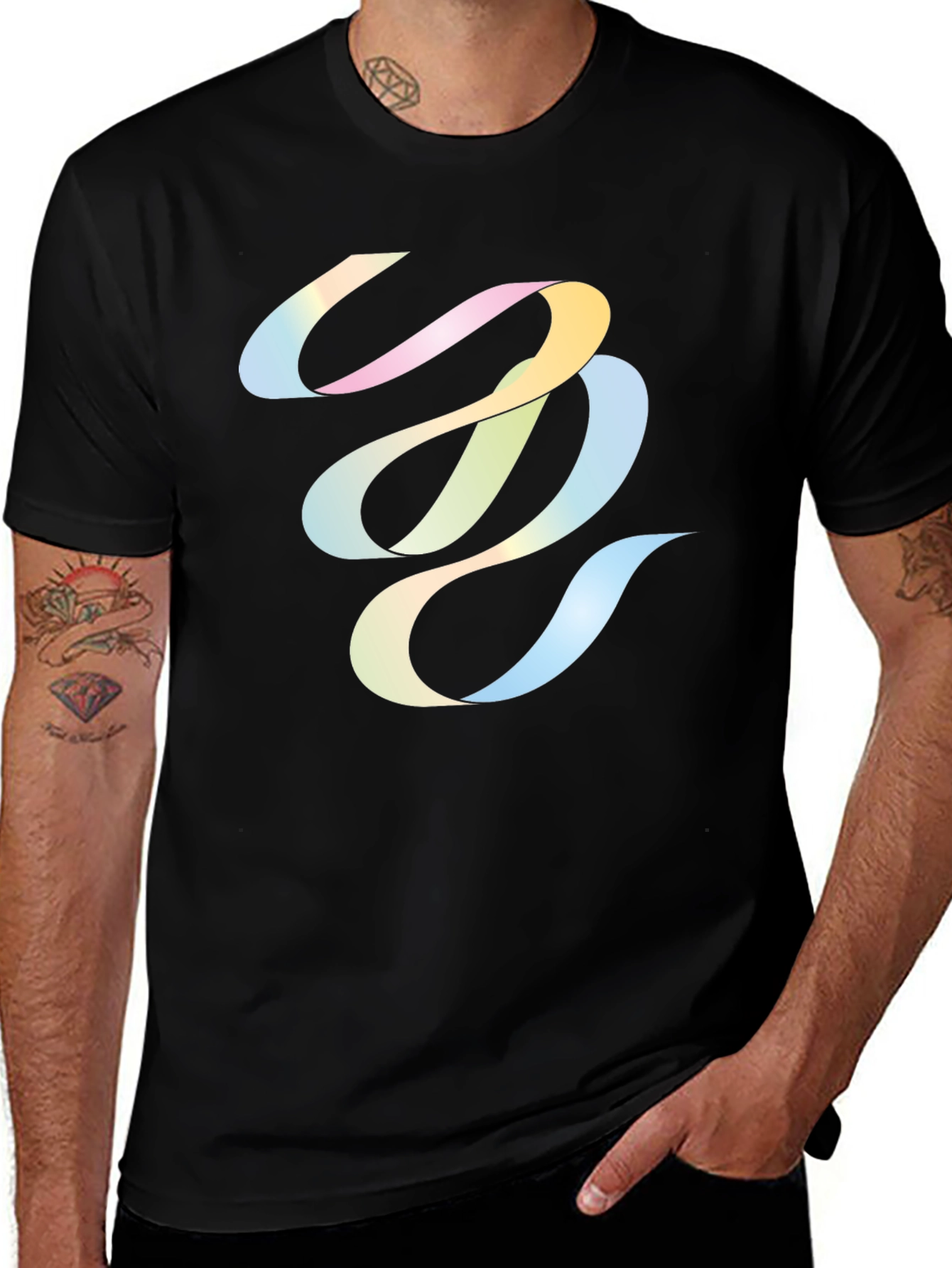 Abstract Ribbon Graphic Black T-Shirt