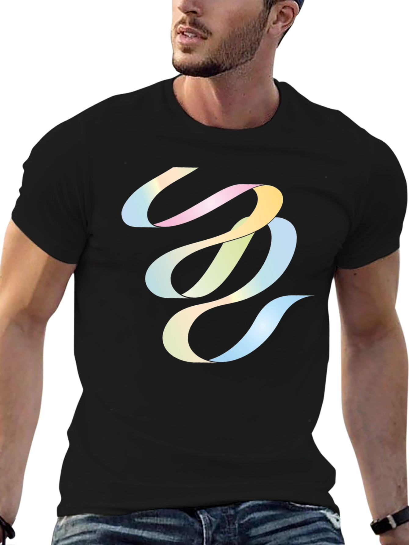 Abstract Ribbon Graphic Black T-Shirt