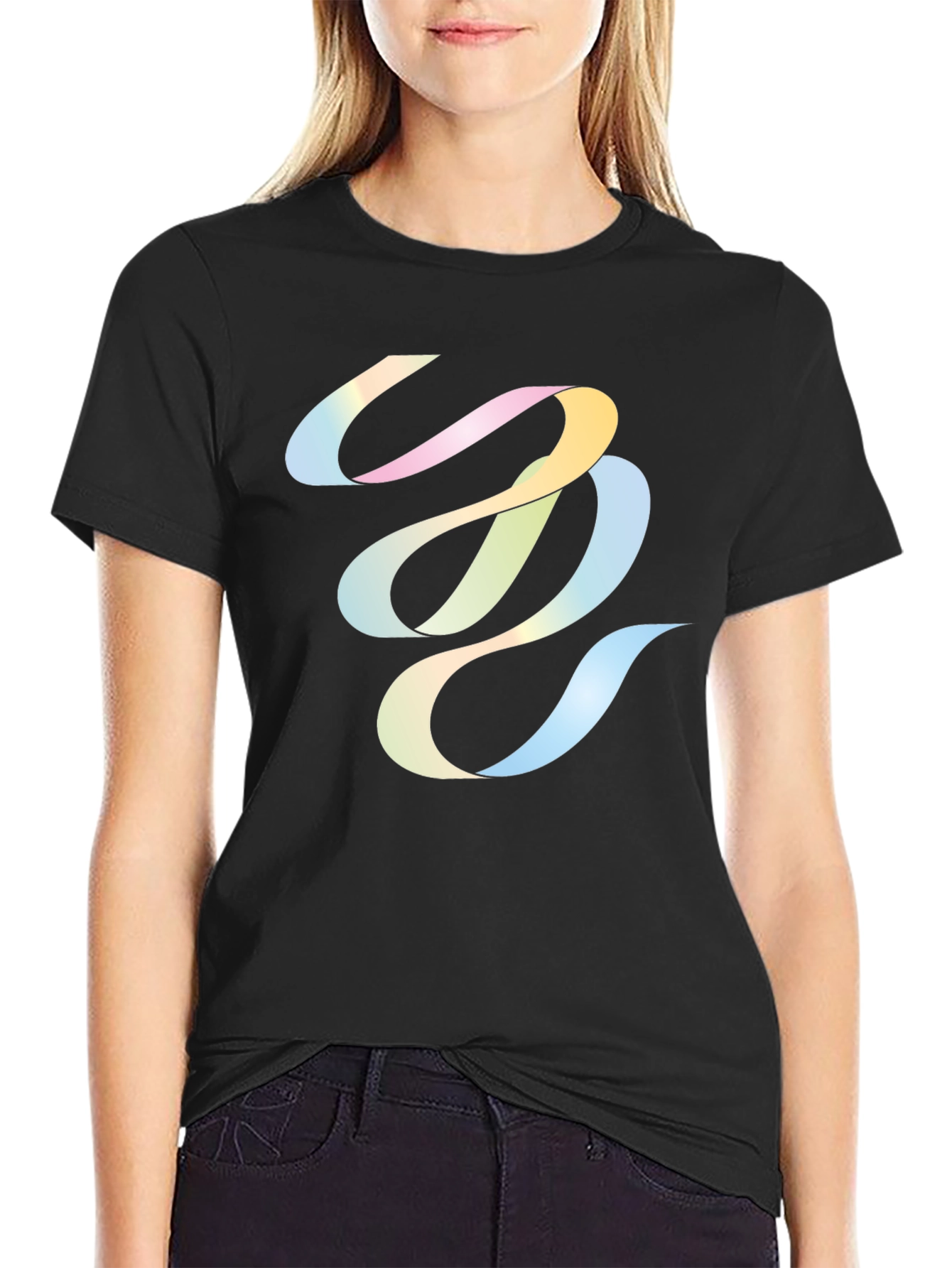 Abstract Ribbon Graphic Black T-Shirt