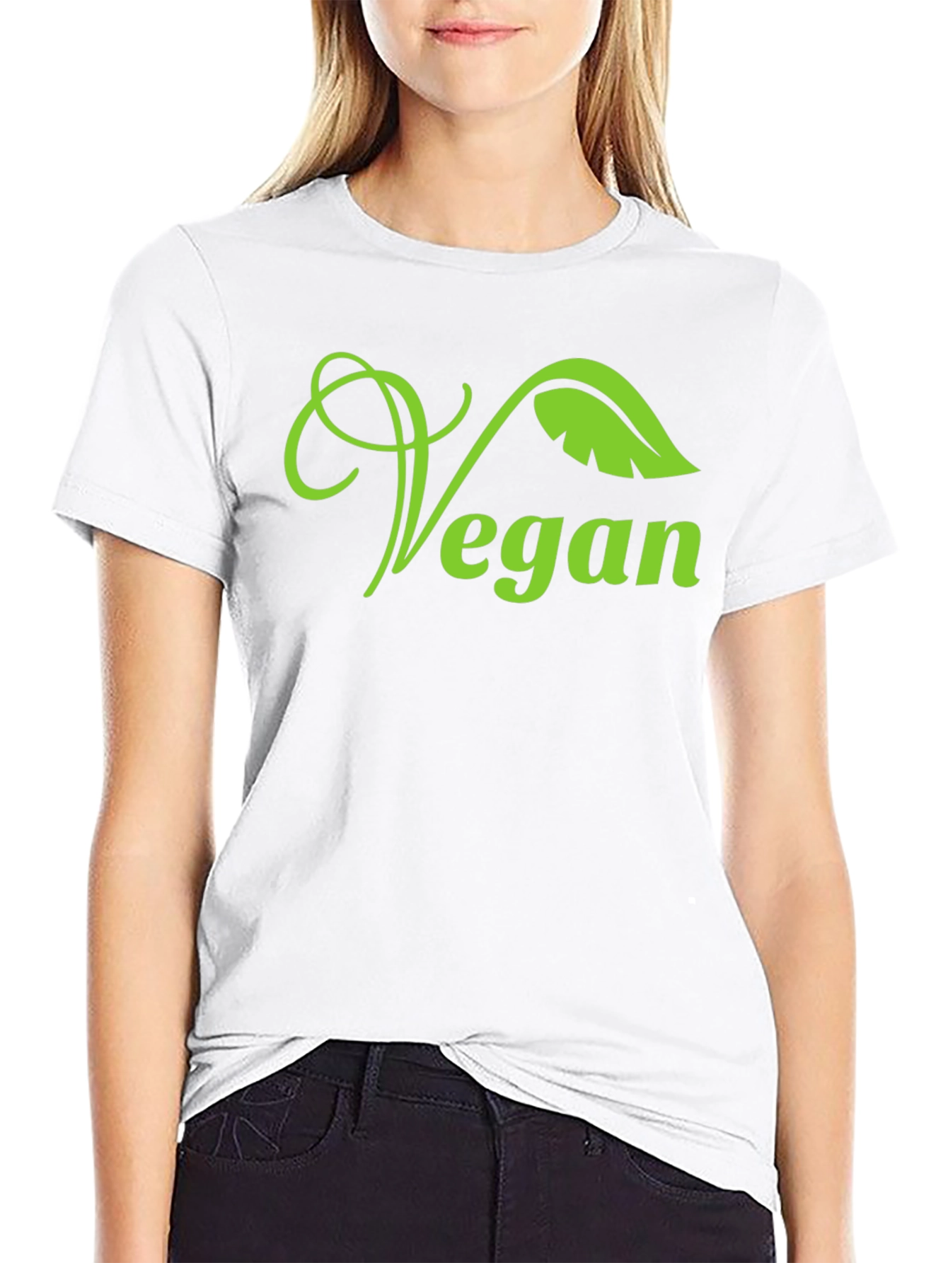 Vegan Leaf Graphic T-Shirt - Black