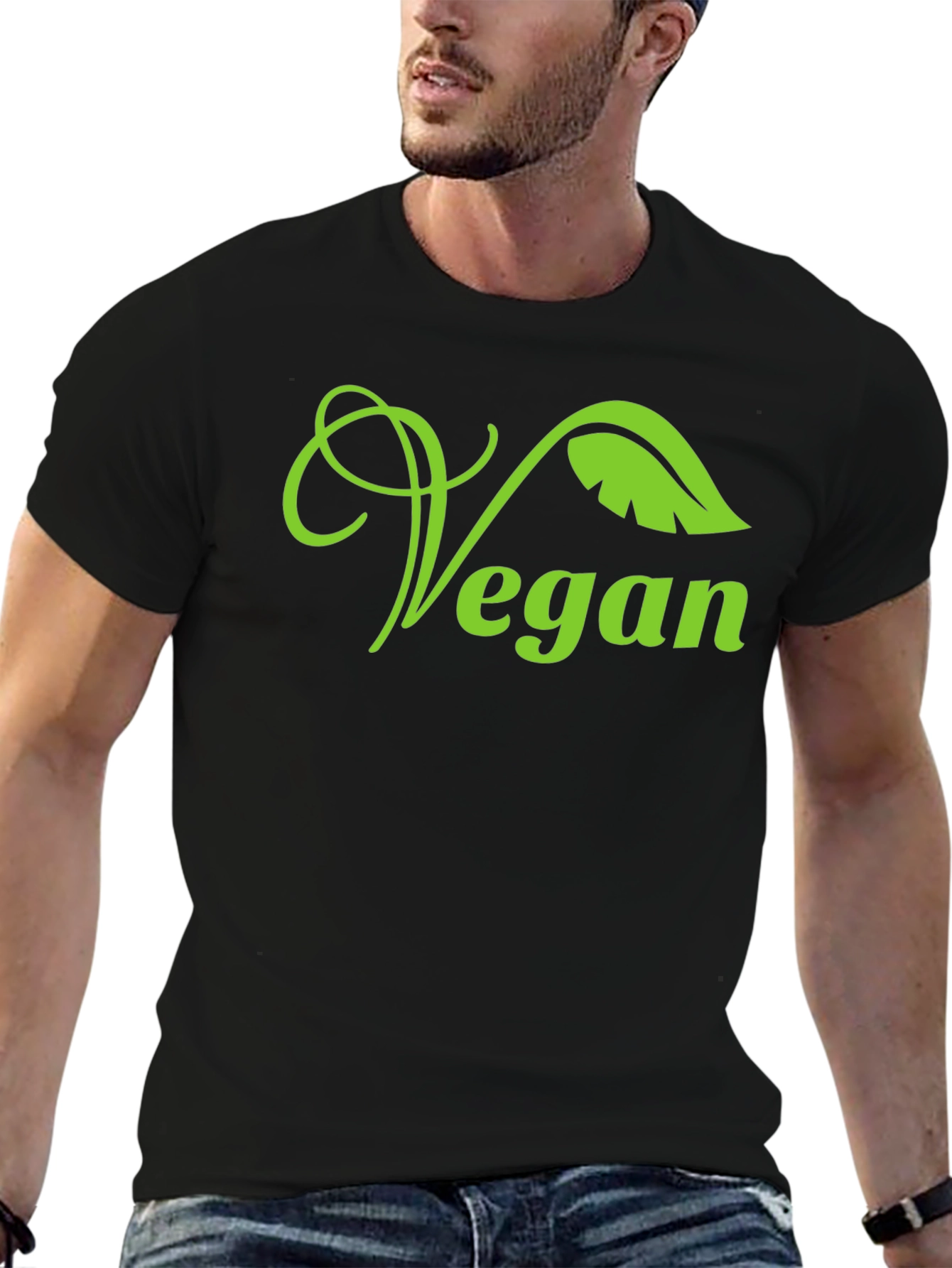 Vegan Leaf Graphic T-Shirt - Black