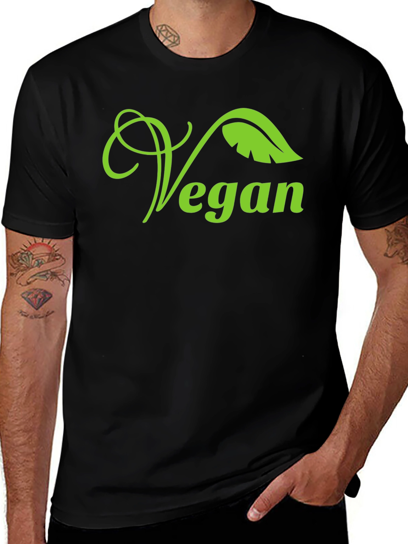 Vegan Leaf Graphic T-Shirt - Black