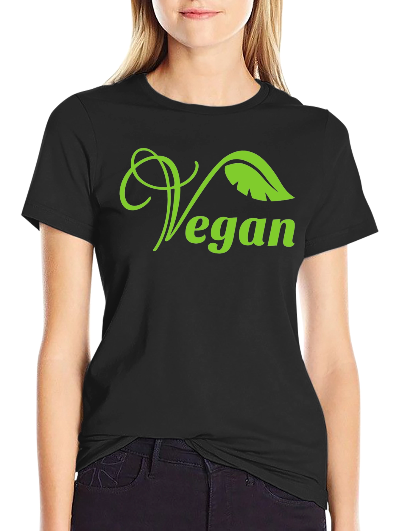 Vegan Leaf Graphic T-Shirt - Black