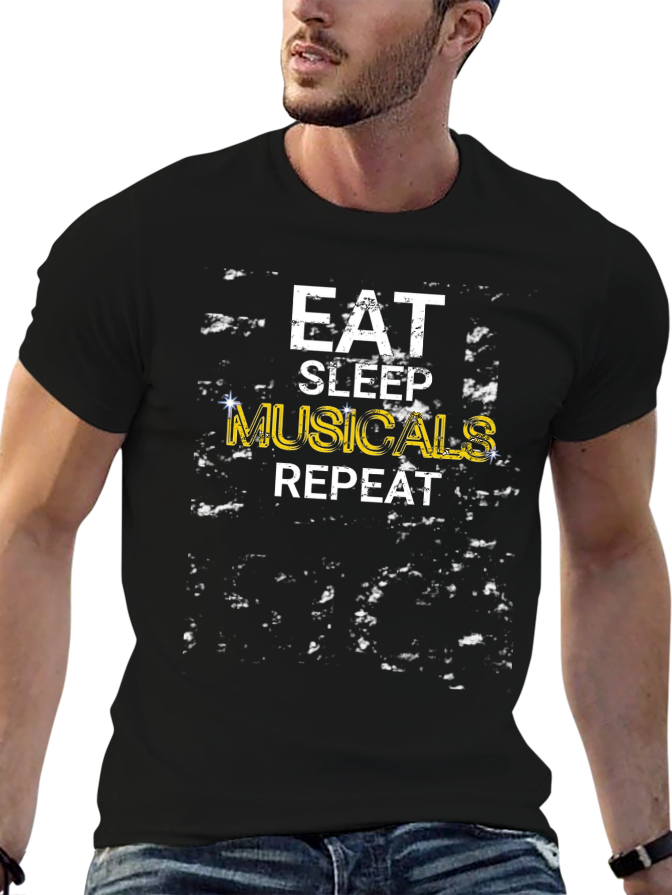 Eat Sleep Musicals Repeat Black Graphic T-Shirt